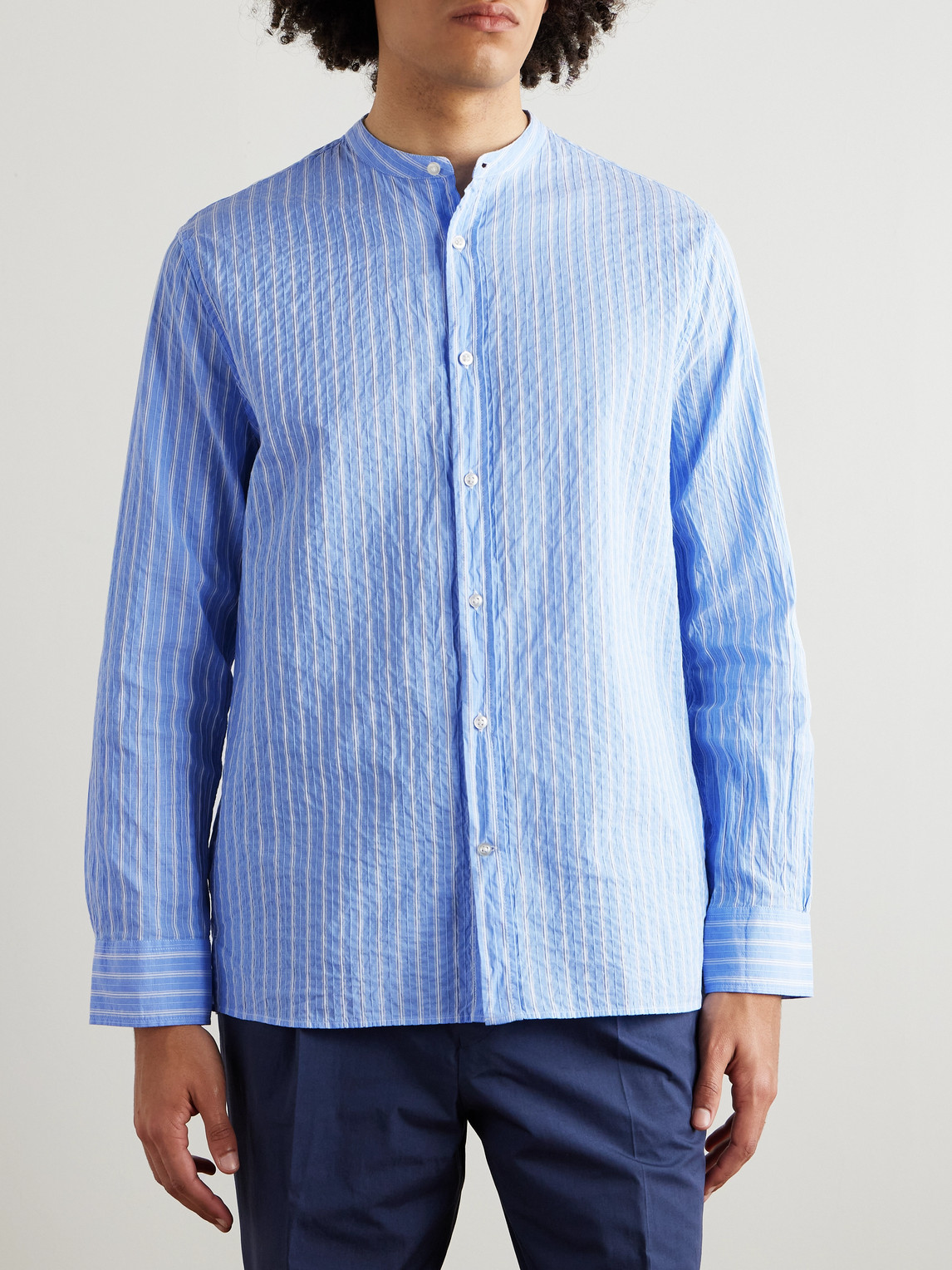 OFFICINE GENERALE GASTON GRANDDAD-COLLAR STRIPED COTTON SHIRT