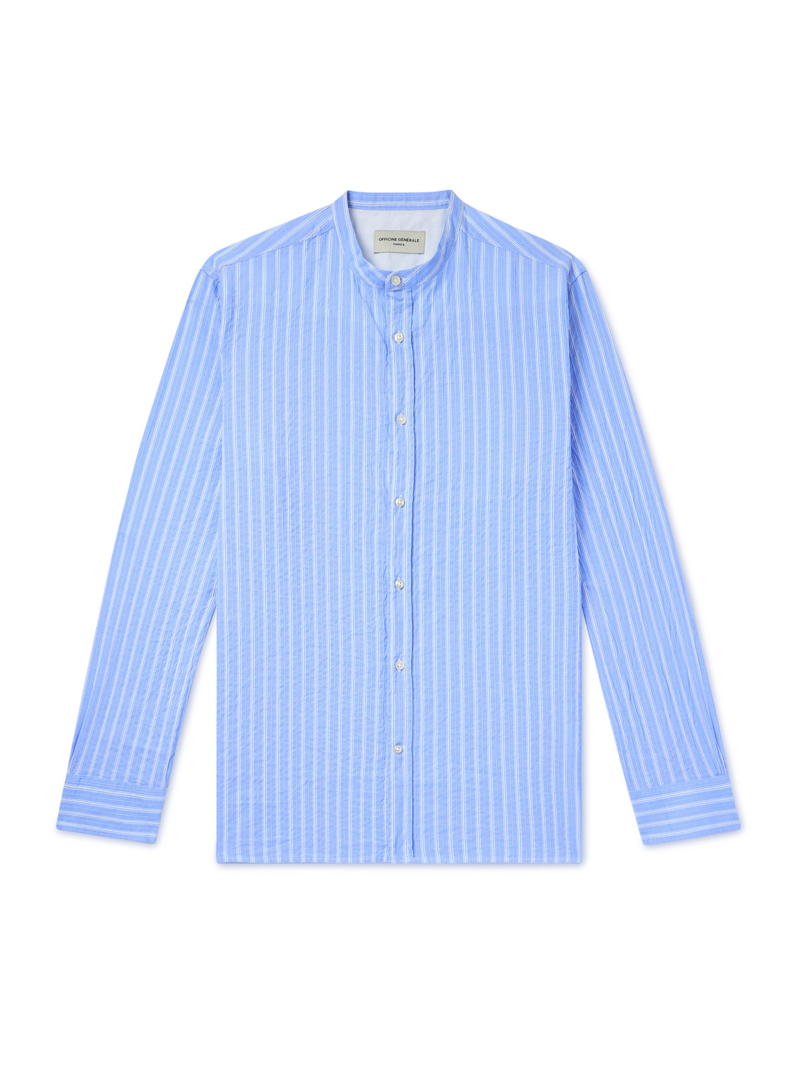 Officine Generale Gaston Granddad-collar Striped Cotton Shirt