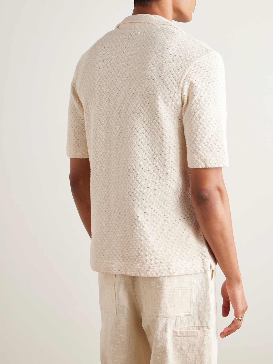 OFFICINE GENERALE KAI CAMP-COLLAR POINTELLE-KNIT COTTON SHIRT