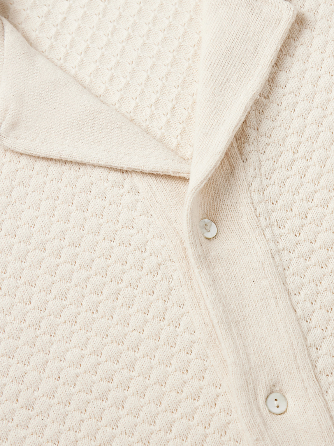 OFFICINE GENERALE KAI CAMP-COLLAR POINTELLE-KNIT COTTON SHIRT