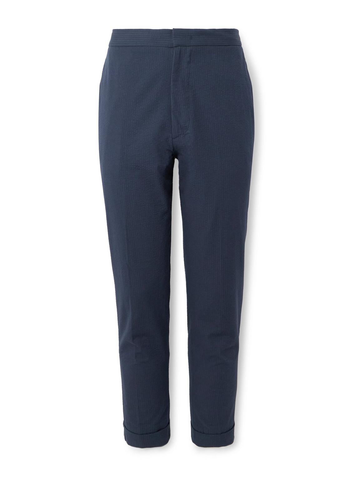 Officine Generale Joseph Tapered Cotton-seersucker Suit Trousers In Blue