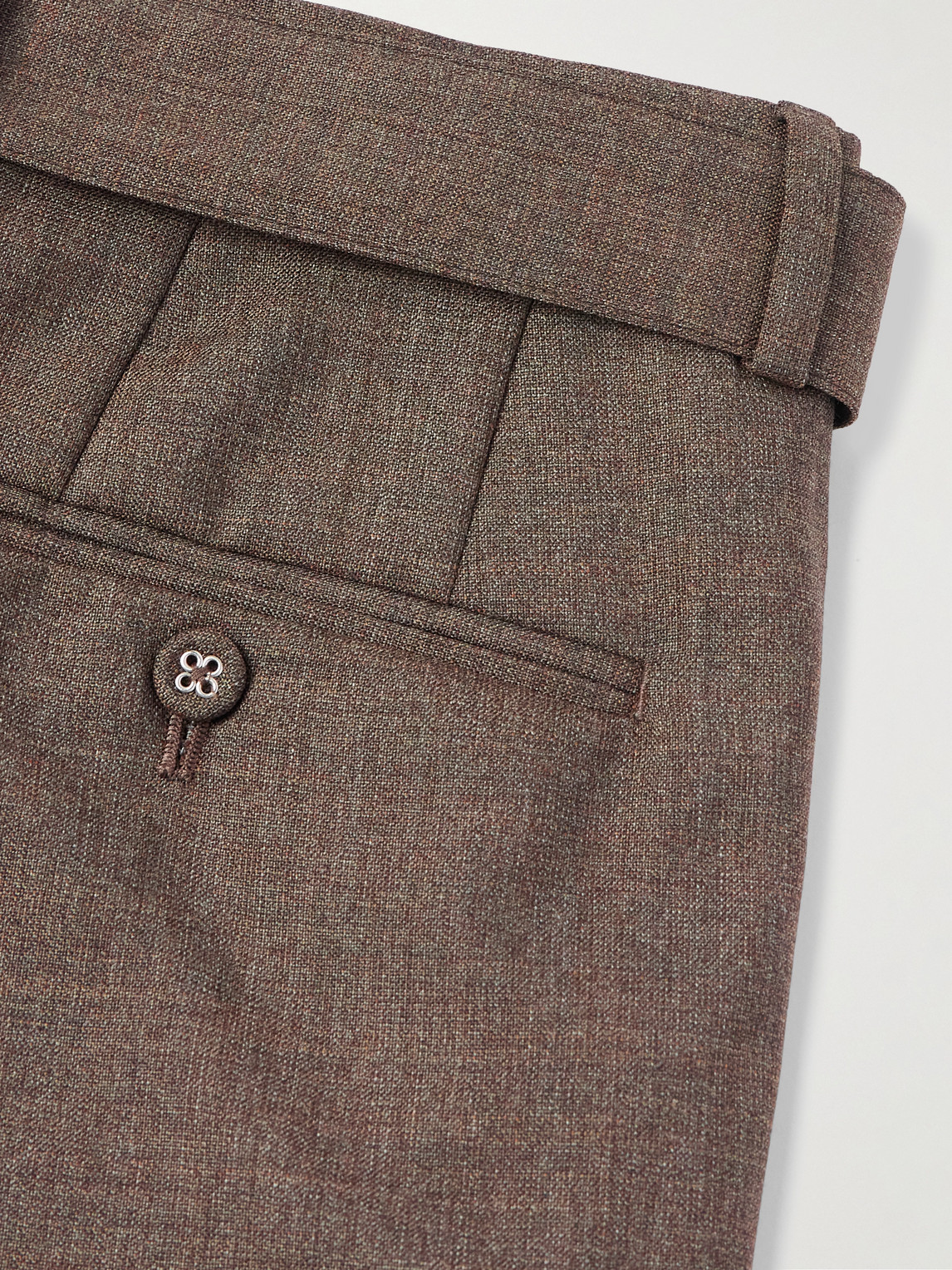 Officine Generale Hugo Tapered Belted Pleated Virgin Wool Suit Trousers In Brown
