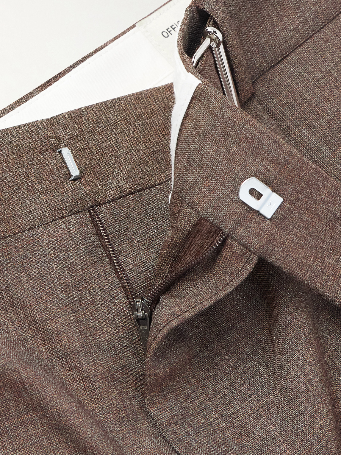 Officine Generale Hugo Tapered Belted Pleated Virgin Wool Suit Trousers In Brown