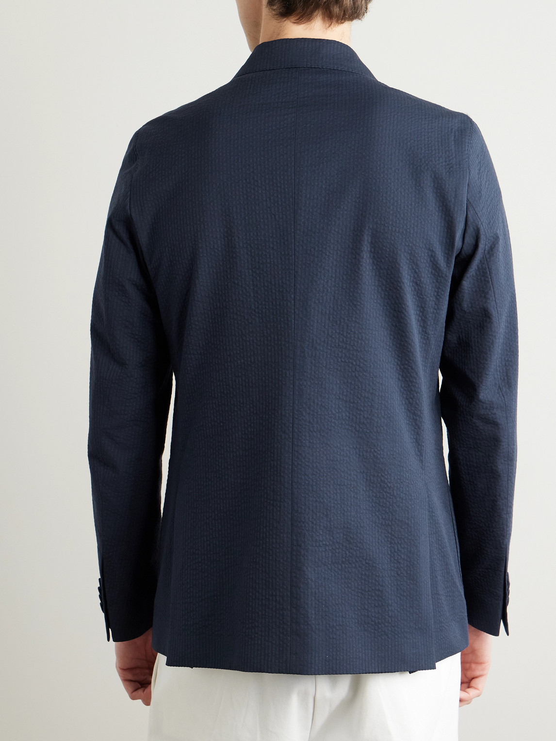 OFFICINE GENERALE LEON DOUBLE-BREASTED STRIPED COTTON-SEERSUCKER JACKET