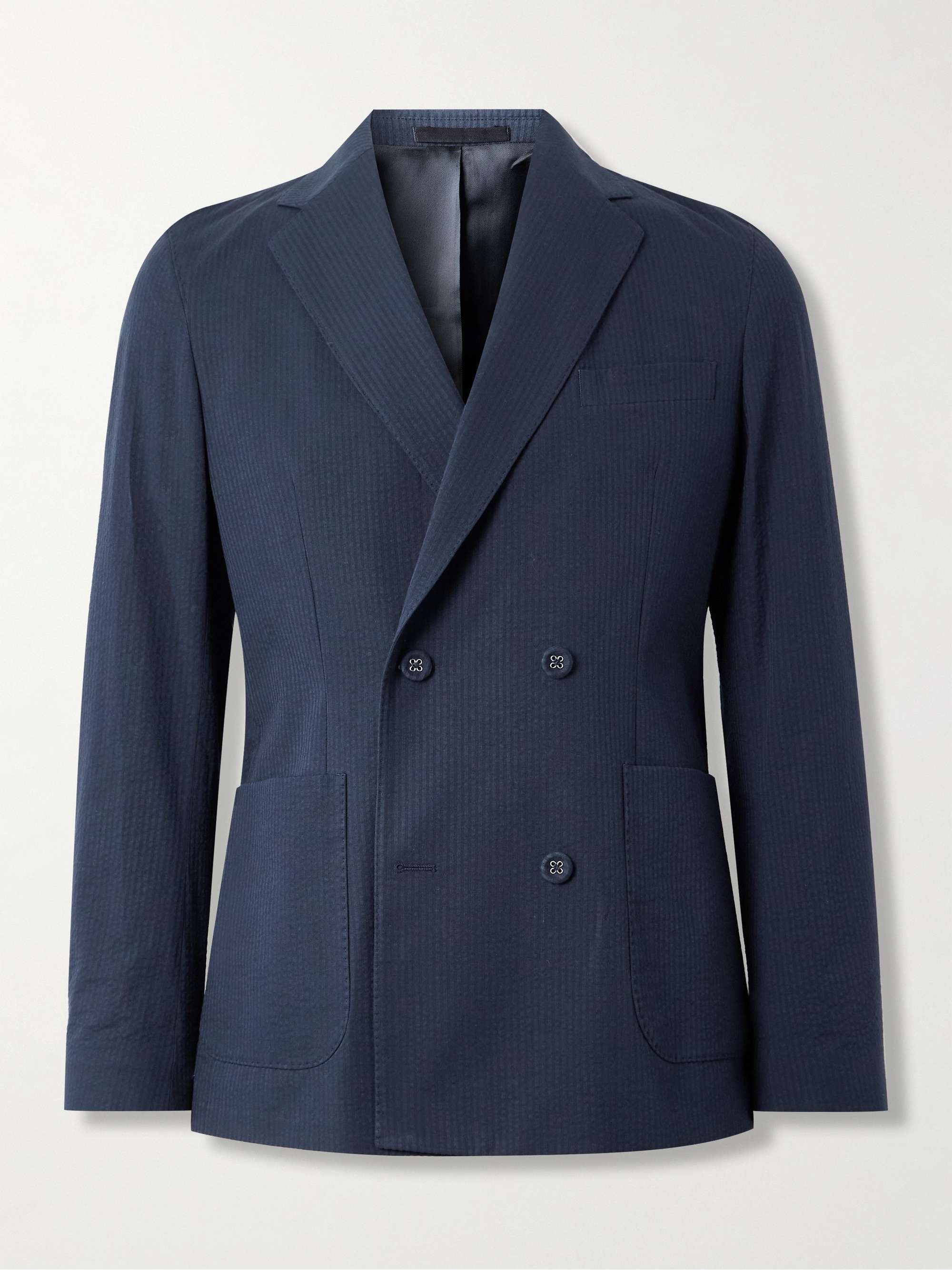 Navy Joseph Straight-Leg Cotton-Seersucker Drawstring Suit Navy Joseph Straight-Leg Cotton-Seersucker Drawstring Suit