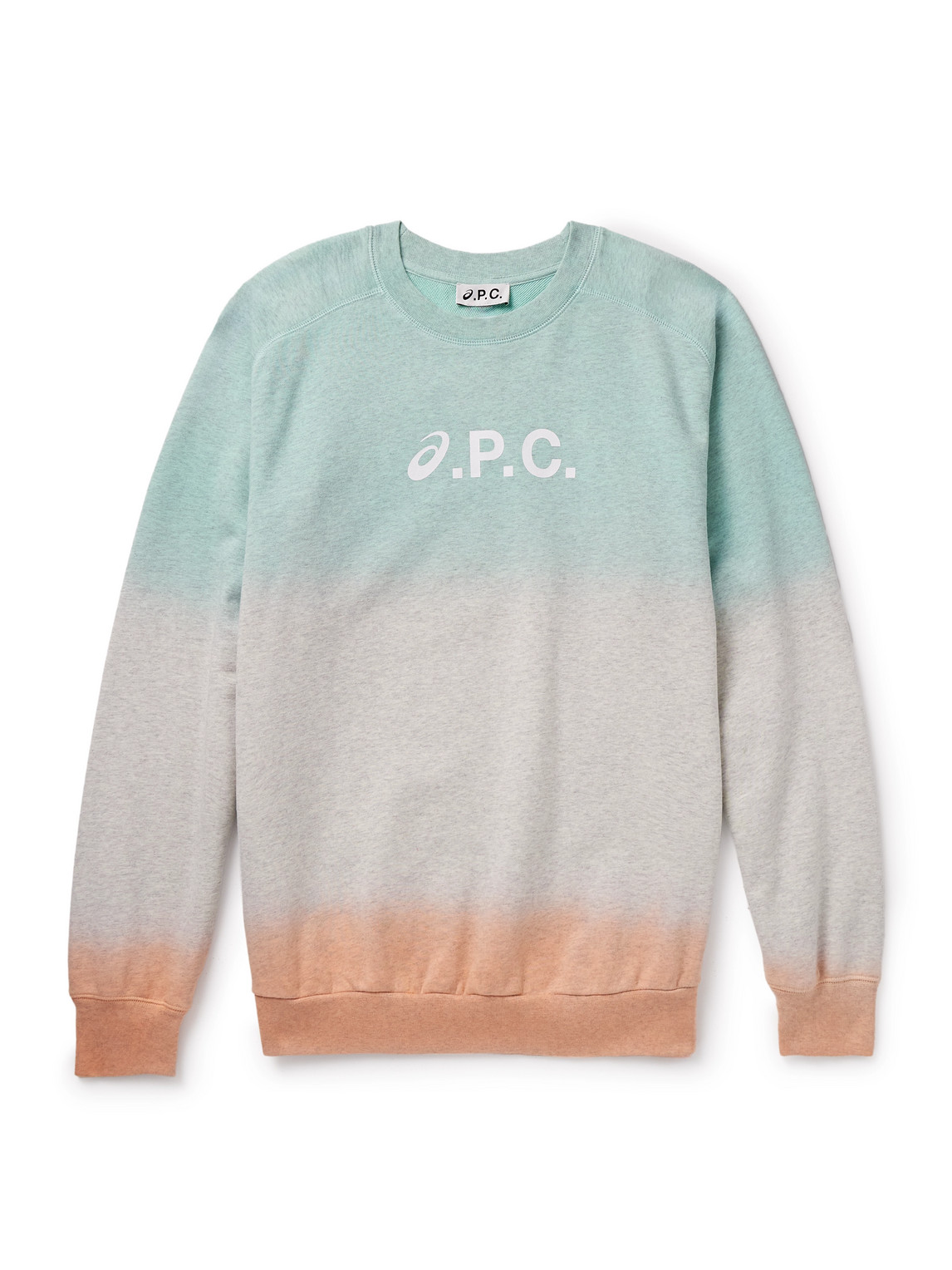 Apc Asics Logo-print Dip-dyed Organic Cotton-jersey Sweatshirt In Blue