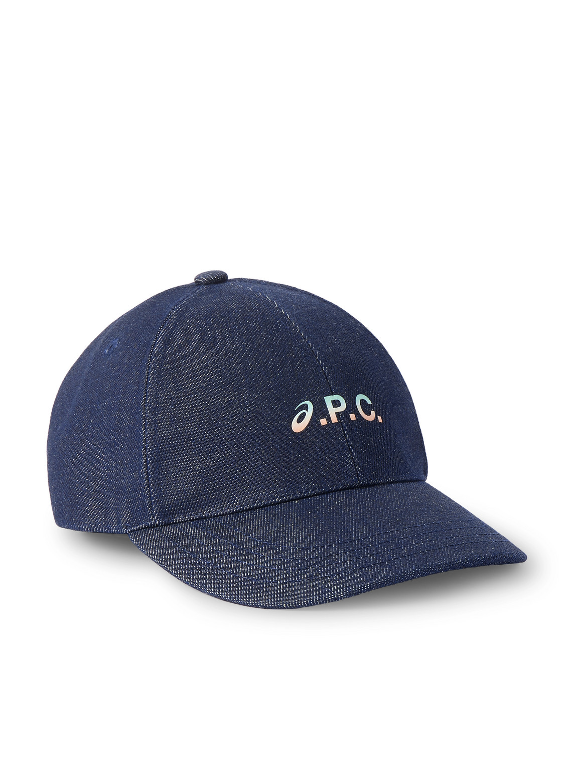 Apc Asics Interaction Logo-print Denim Baseball Cap In Blue