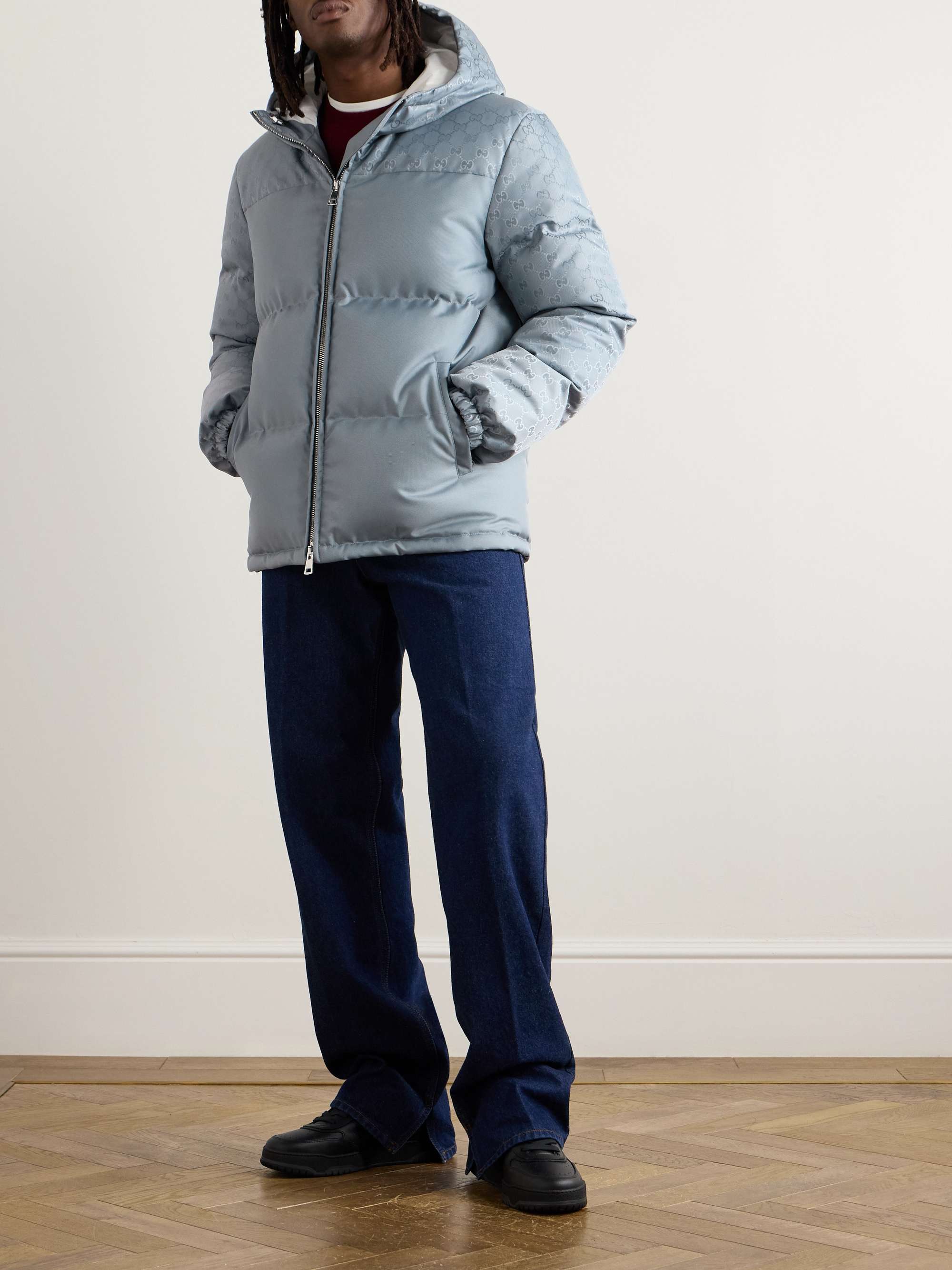 Quilted Logo Jacquard Nylon Hooded Down Jacket