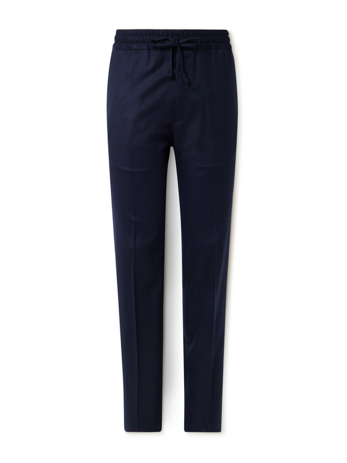 Kingsman Tapered Wool-flannel Drawstring Trousers In Blue
