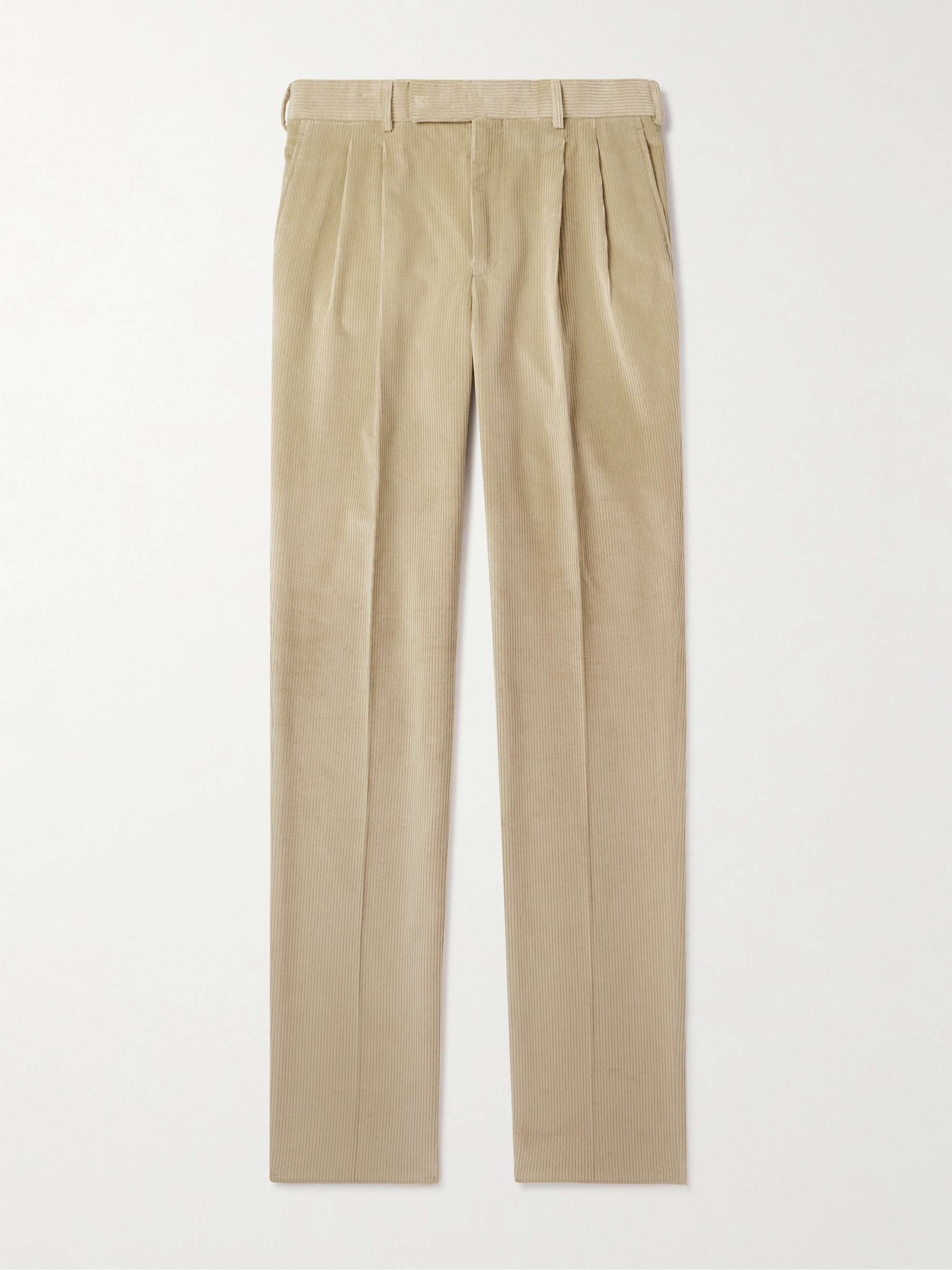 KINGSMAN Straight-Leg Pleated Cotton-Corduroy Trousers for