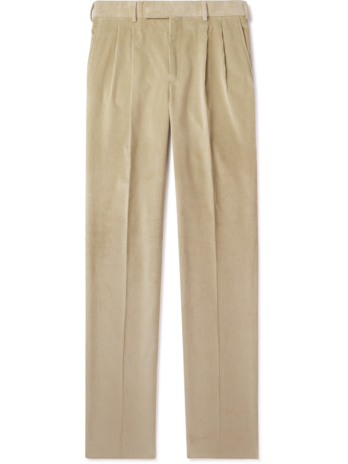 Kingsman Straight-leg Pleated Cotton-corduroy Trousers In Neutrals