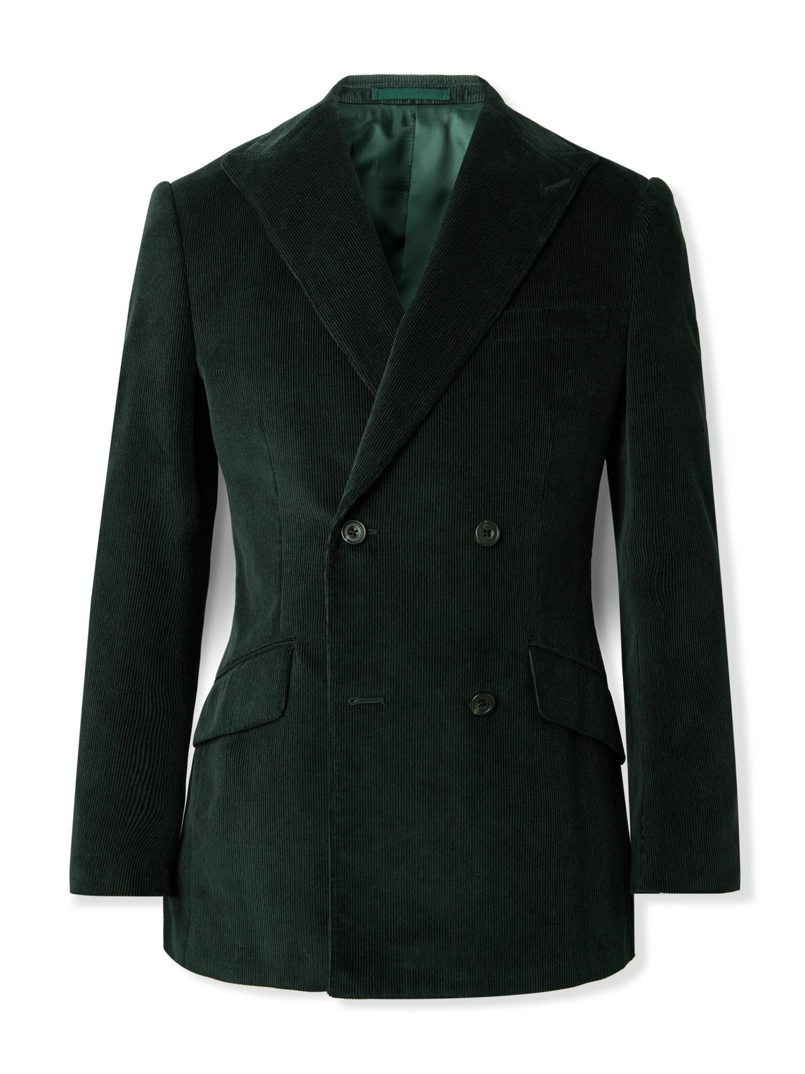 Kingsman Slim-fit Double-breasted Cotton-corduroy Blazer In Green