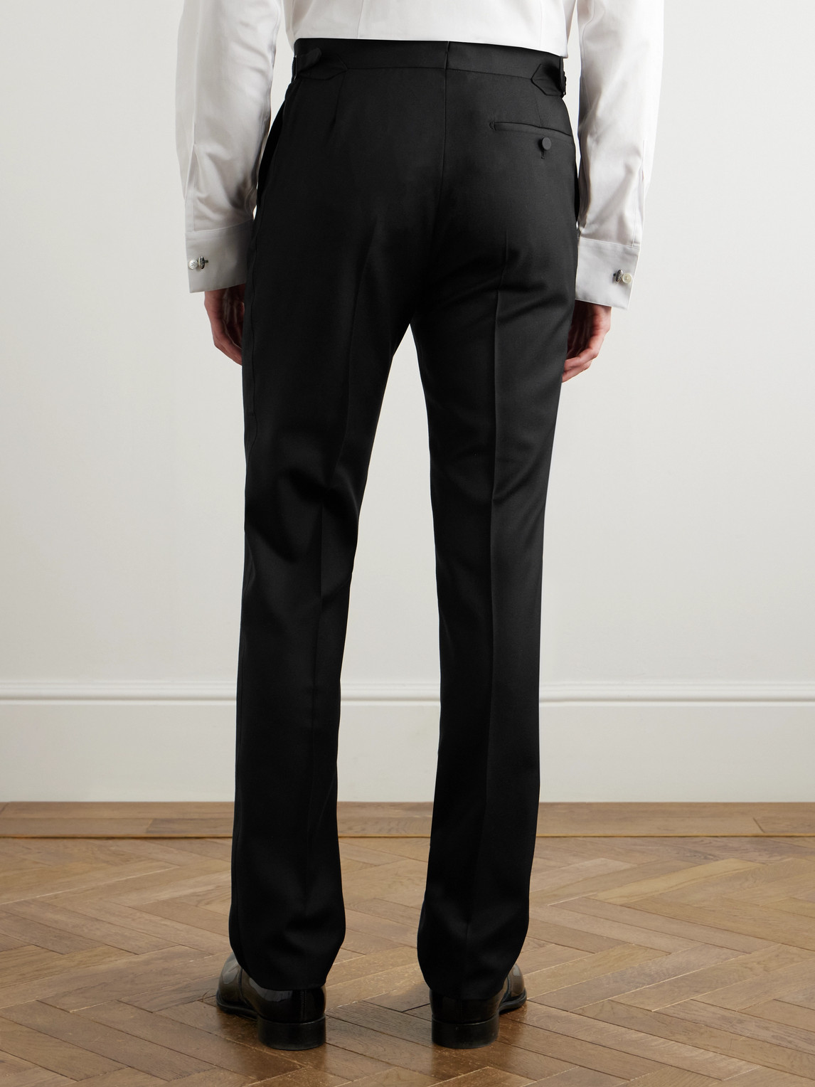 Kingsman Straight-leg Grosgrain-trimmed Wool Tuxedo Trousers In Black