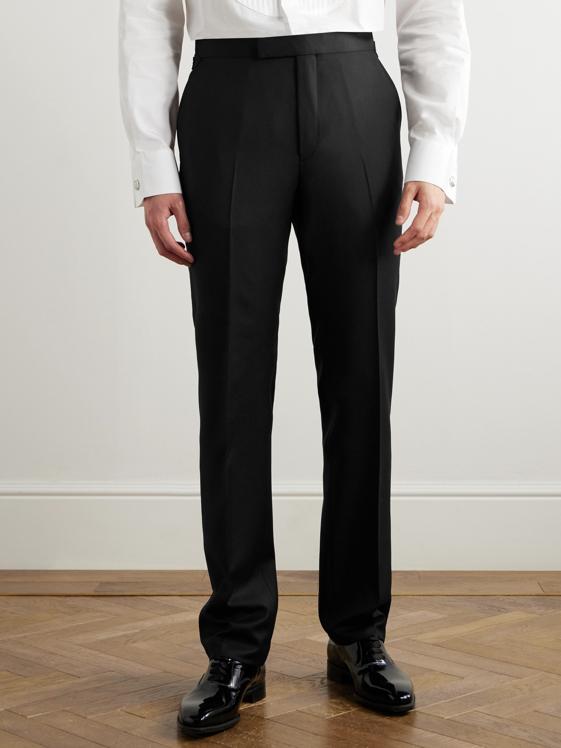 Kingsman Straight-leg Grosgrain-trimmed Wool Tuxedo Trousers In Black