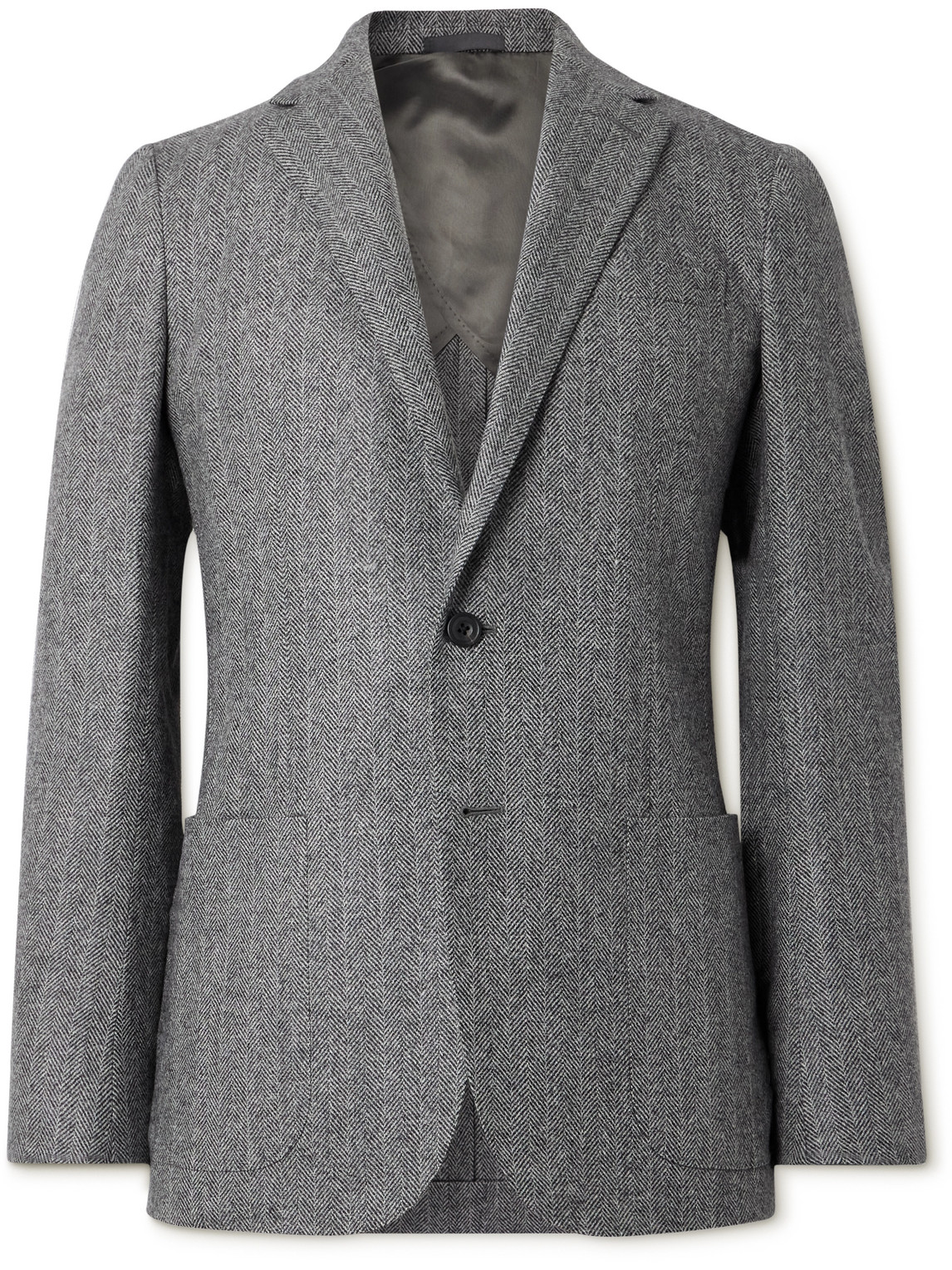 Kingsman Herringbone Wool And Cashmere-blend Blazer In Grey