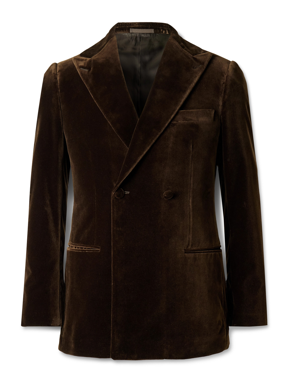 Kingsman Double-breasted Cotton-velvet Tuxedo Jacket In Brown