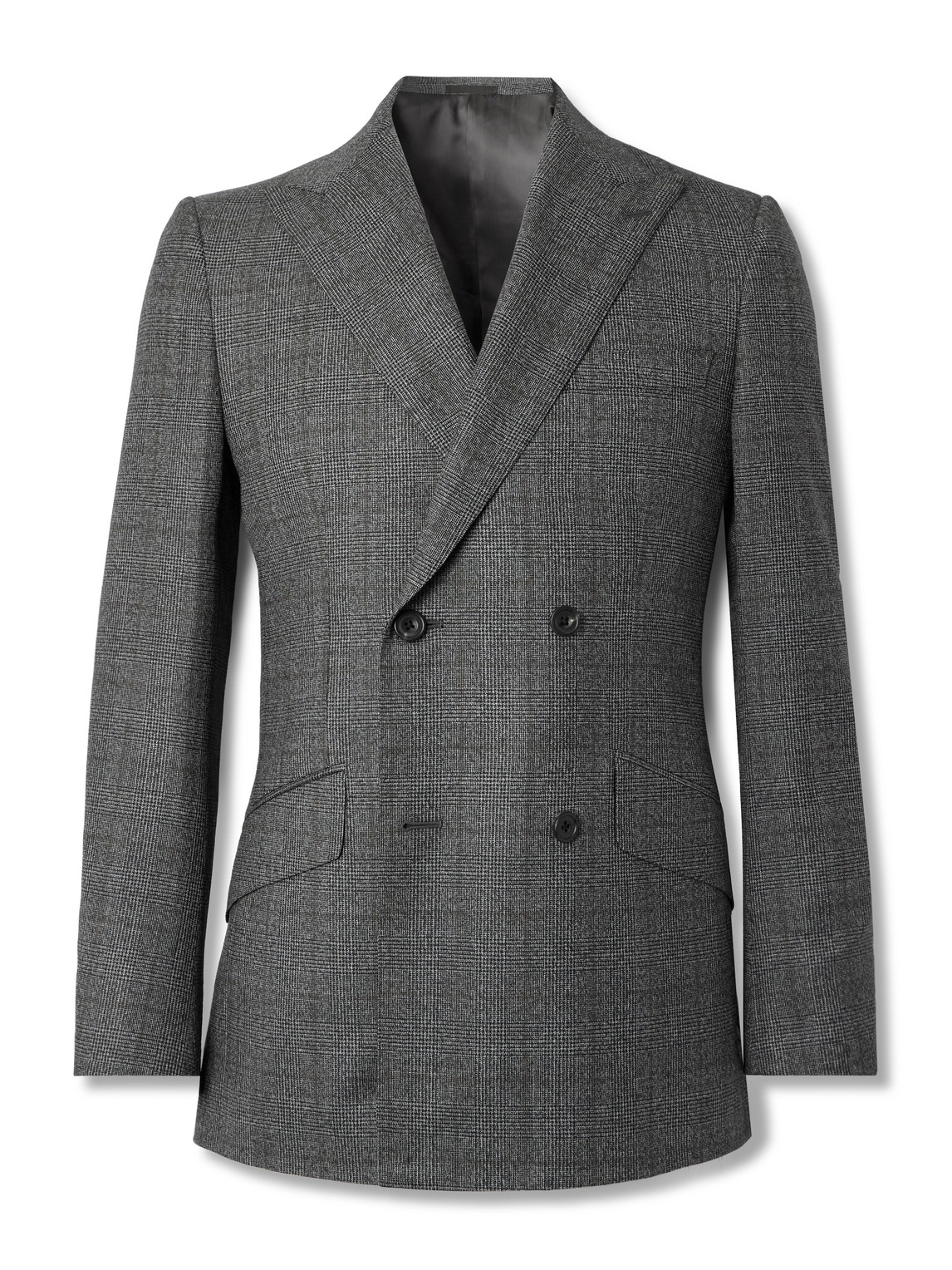 Kingsman Jaspe Slim-fit Double-breasted Prince Of Wales Checked Wool Blazer In Grey