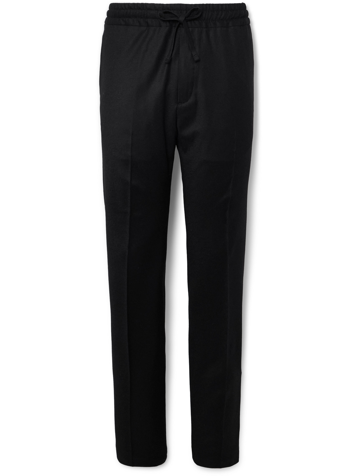 Kingsman Slim-fit Wool And Cashmere-blend Drawstring Trousers In Black