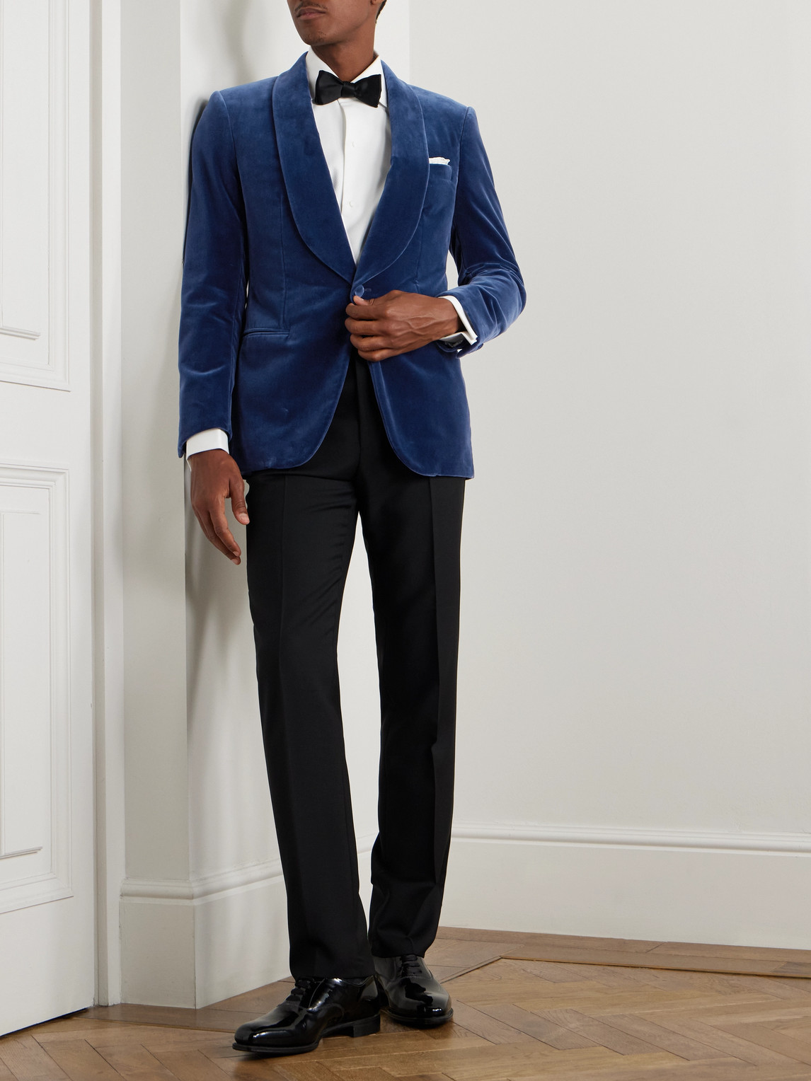 KINGSMAN SLIM-FIT SHAWL-COLLAR COTTON-VELVET TUXEDO JACKET