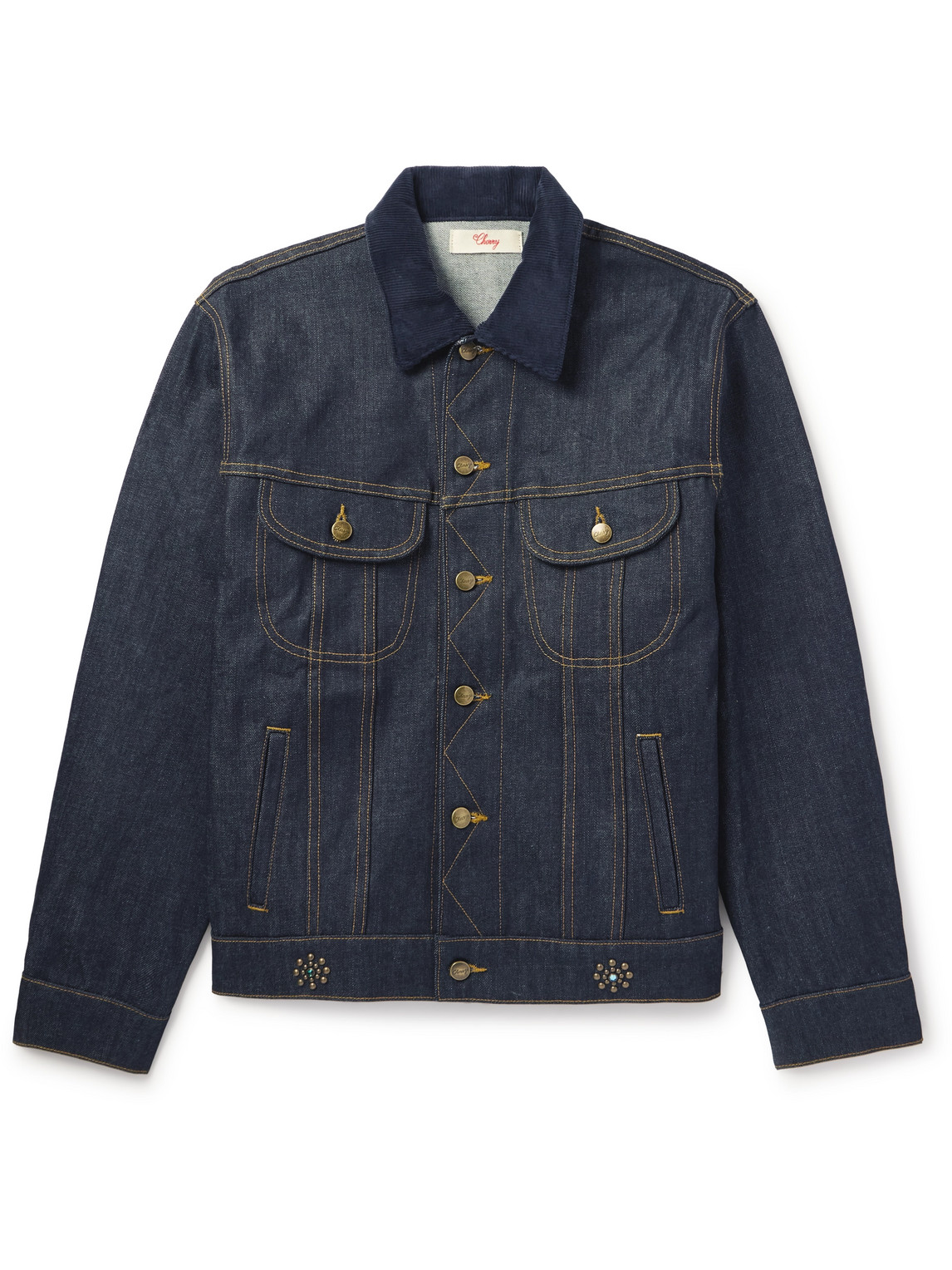 Cotton-Blend Corduroy-Trimmed Embellished Denim Jacket