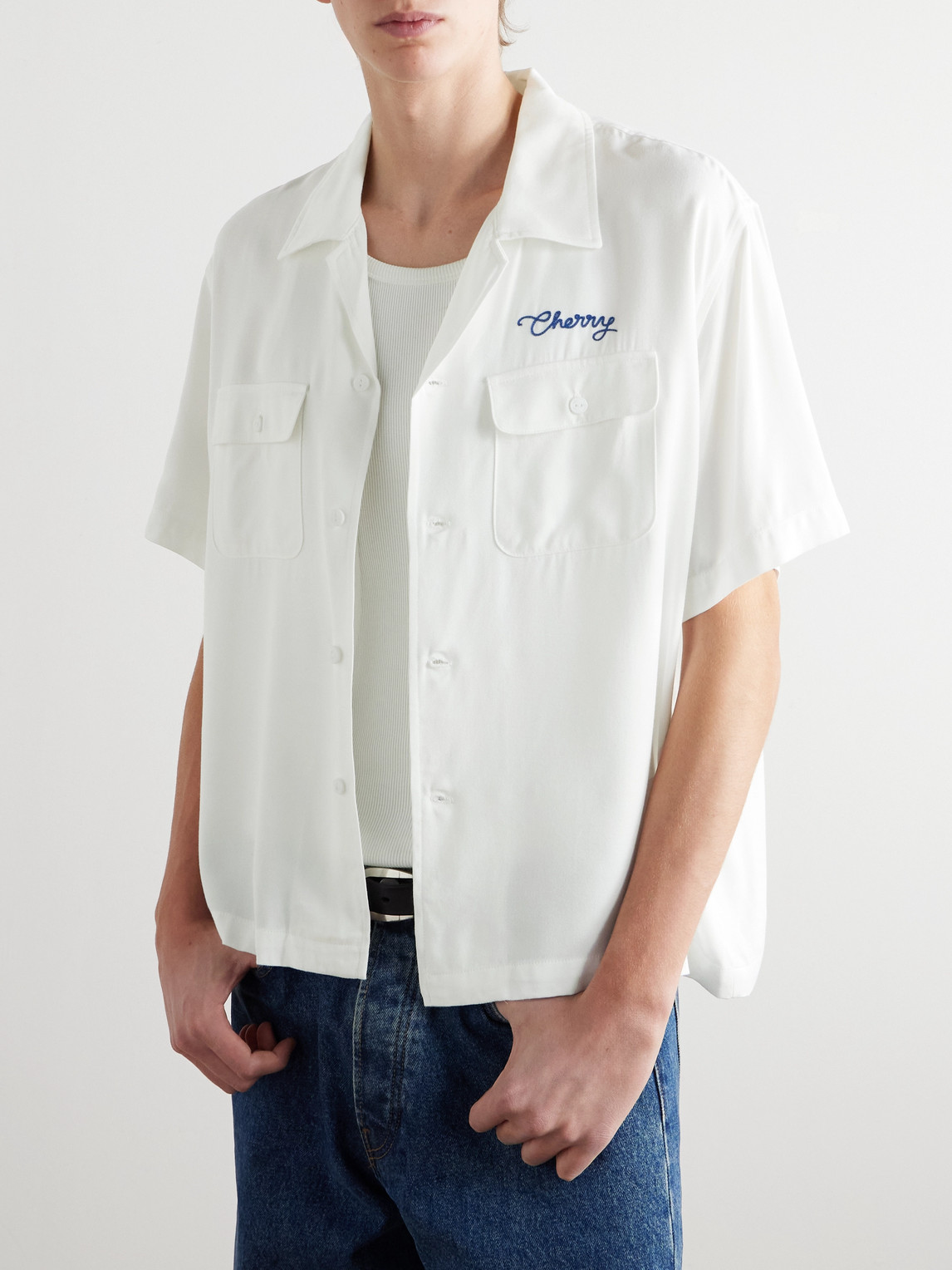 CHERRY LOS ANGELES ORACLE RED BULL RACING MECHANIC CAMP-COLLAR EMBROIDERED TWILL SHIRT
