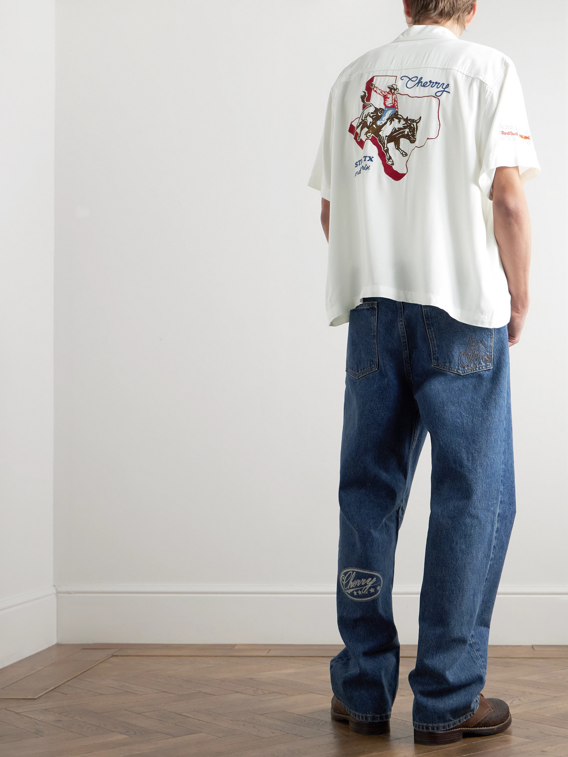 CHERRY LOS ANGELES ORACLE RED BULL RACING MECHANIC CAMP-COLLAR EMBROIDERED TWILL SHIRT