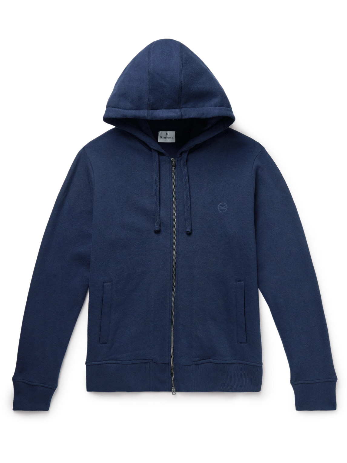 Kingsman Logo-embroidered Cotton And Cashmere-blend Jersey Zip-up Hoodie In Blue