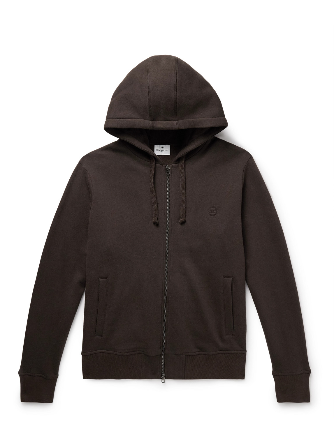 Kingsman Logo-embroidered Cotton And Cashmere-blend Jersey Zip-up Hoodie In Brown