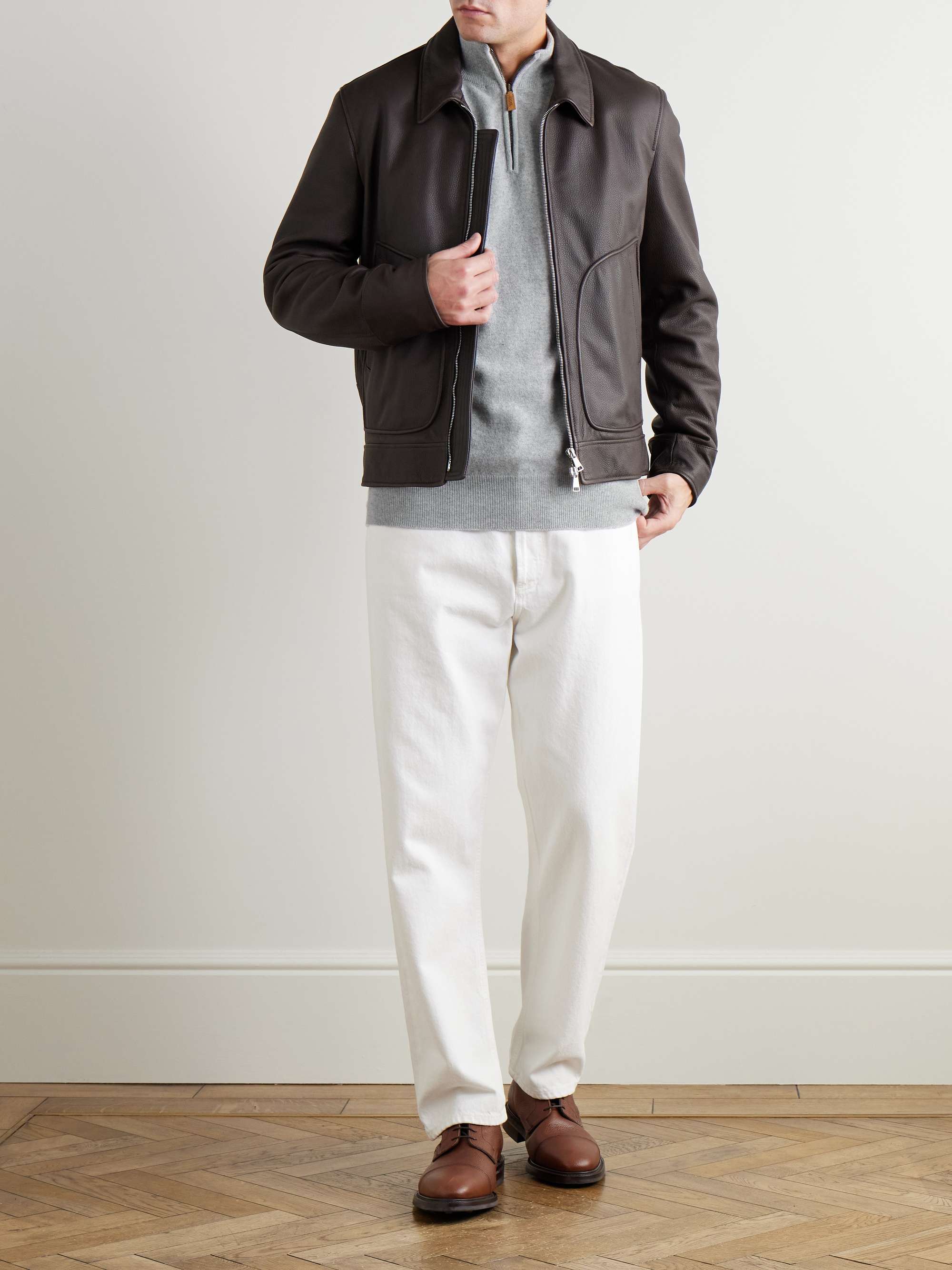 Light gray Wade Merino Wool and Cashmere-Blend Half-Zip Light gray Wade Merino Wool and Cashmere-Blend Half-Zip