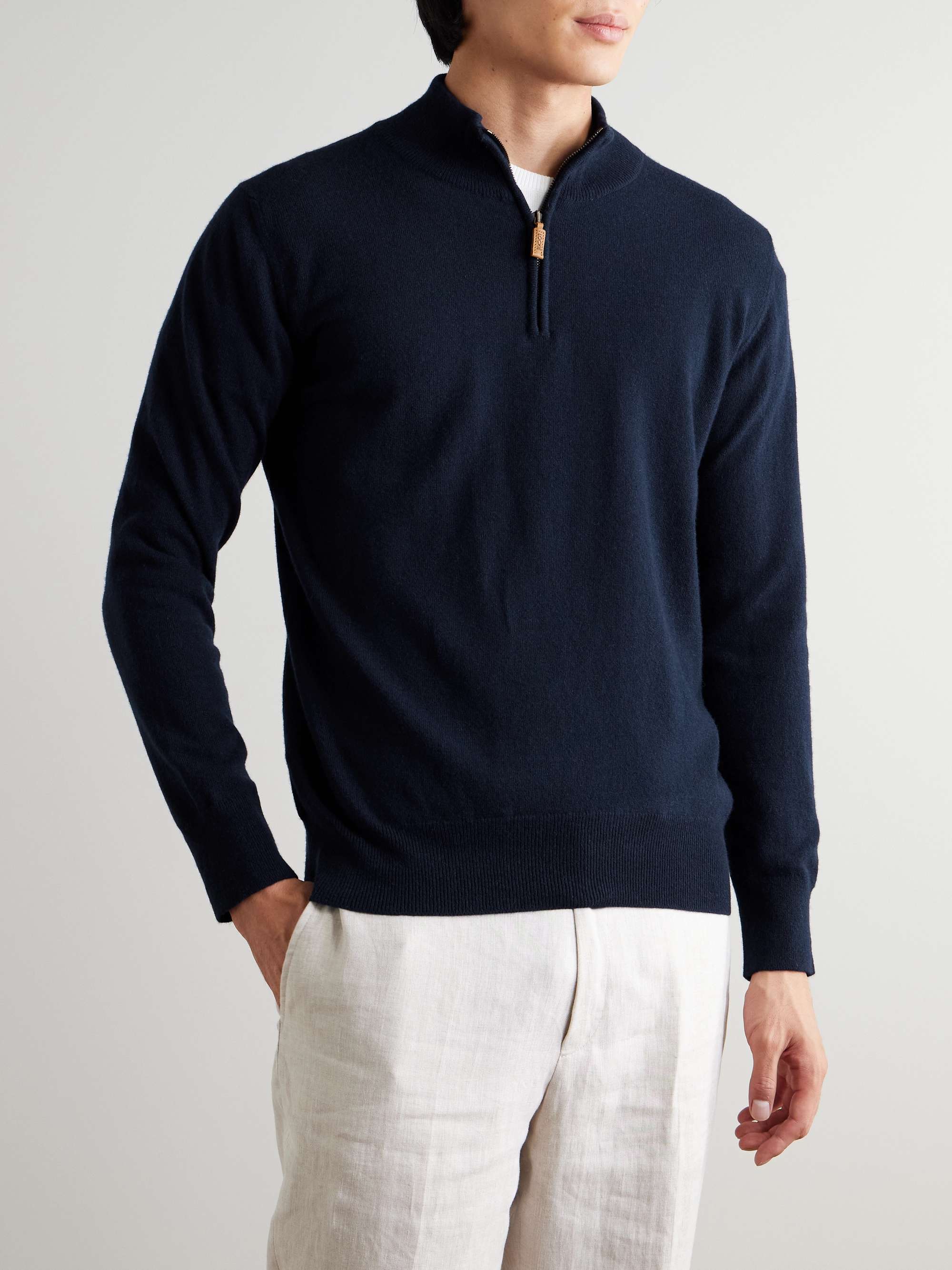 KINGSMAN Wade Merino Wool and Cashmere-Blend Half-Zip Sweater