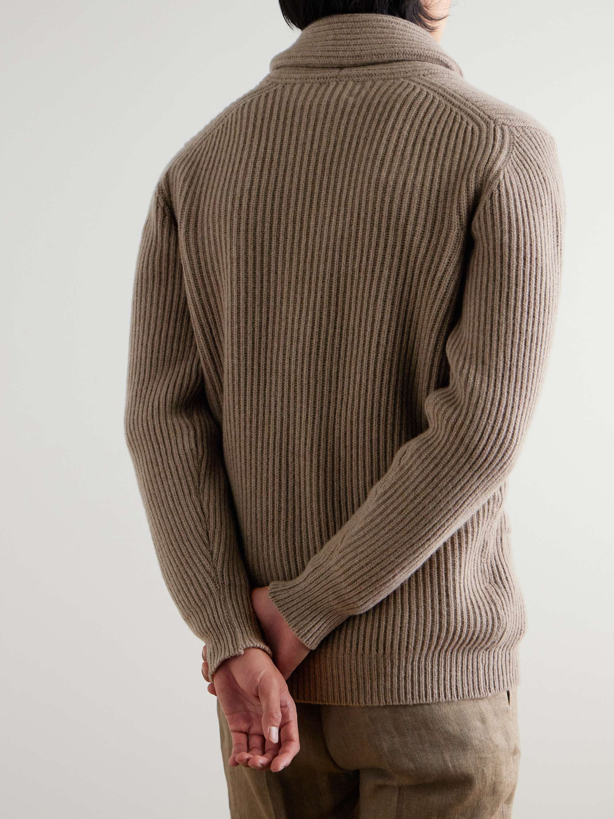 KINGSMAN Shawl-Collar Cable-Knit Donegal Wool Sweater