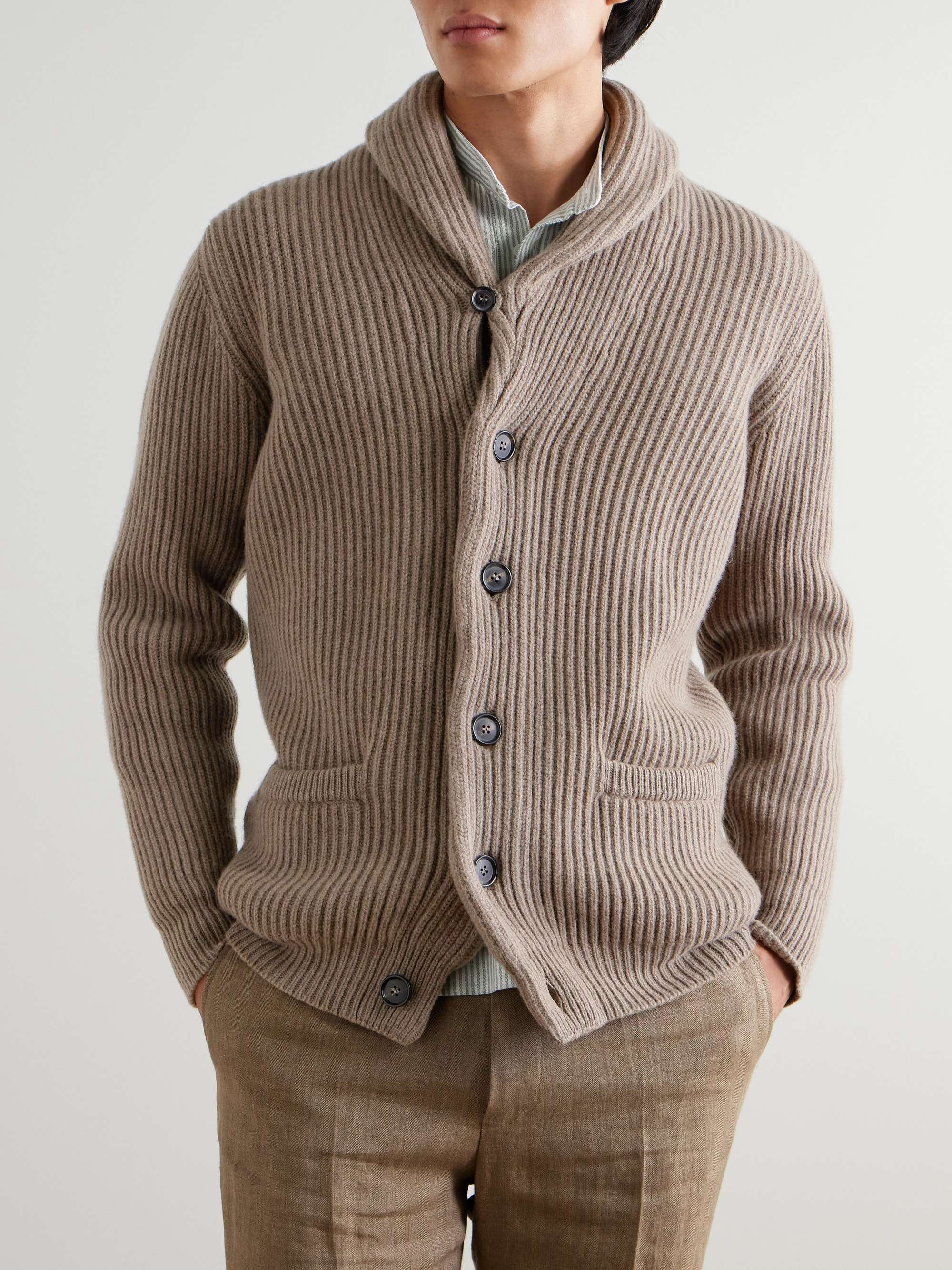 KINGSMAN Shawl-Collar Cable-Knit Donegal Wool Sweater