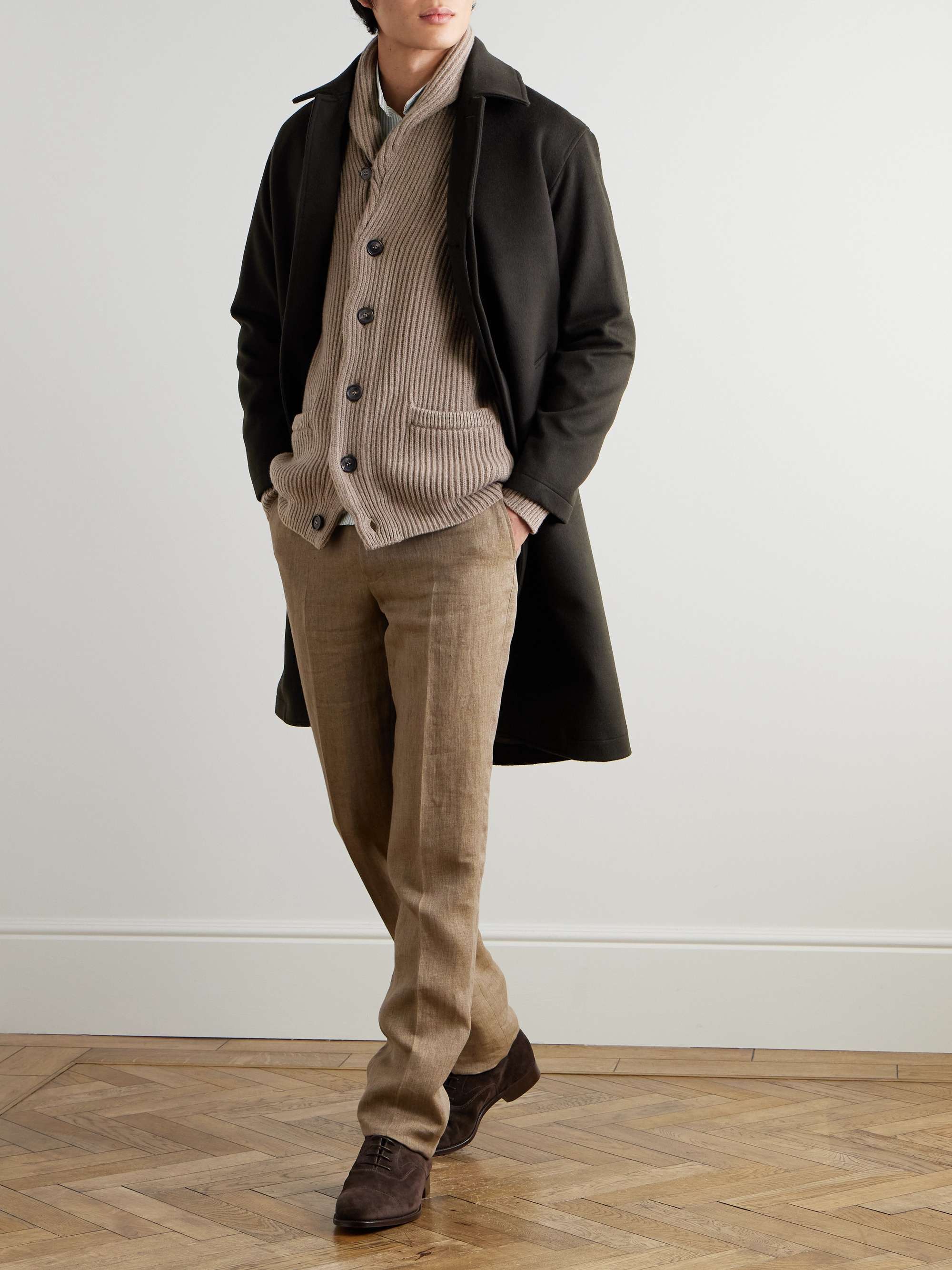 KINGSMAN Shawl-Collar Cable-Knit Donegal Wool Sweater