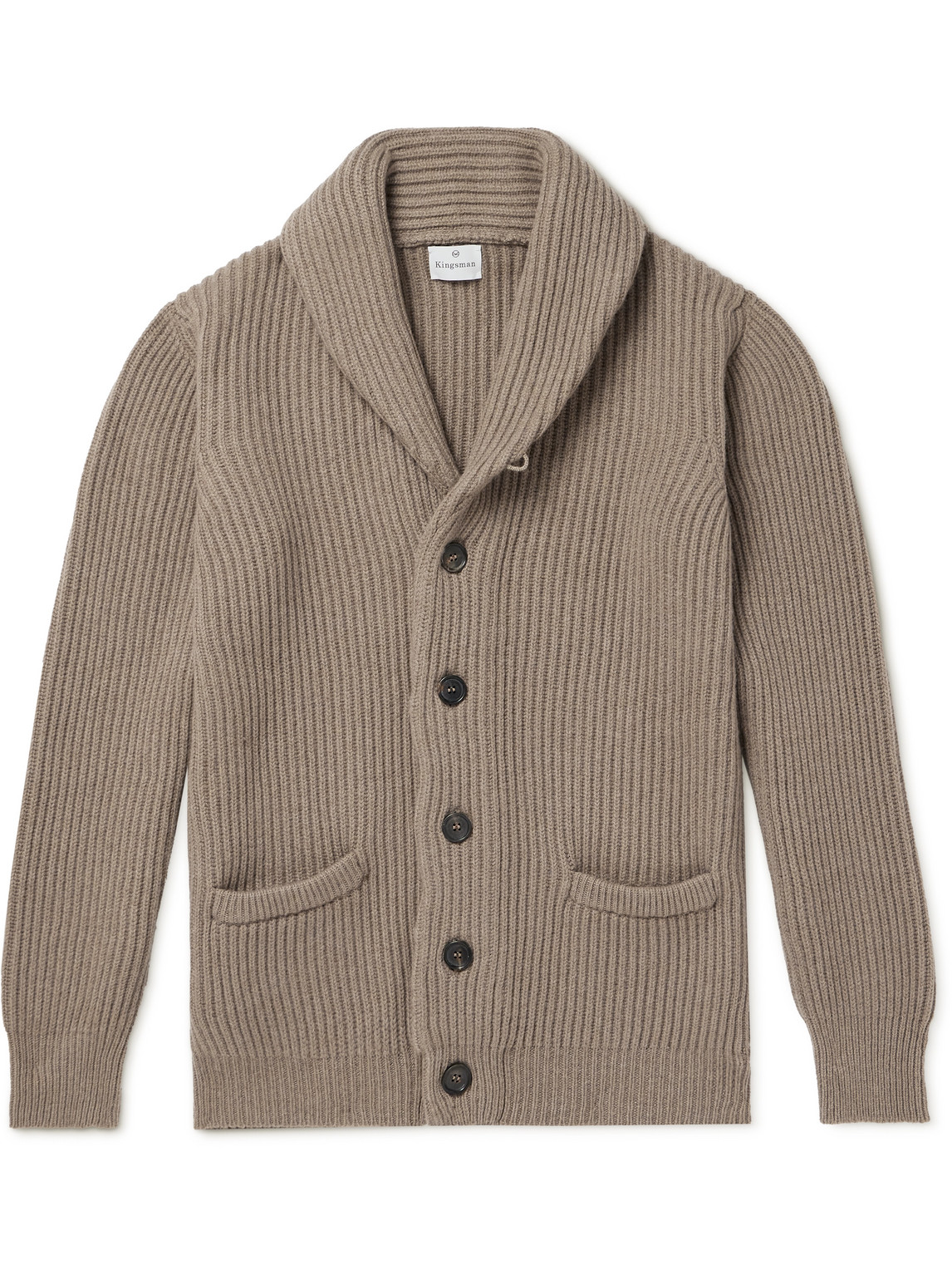Kingsman Shawl-collar Ribbed Wool And Cashmere-blend Cardigan In Neutrals