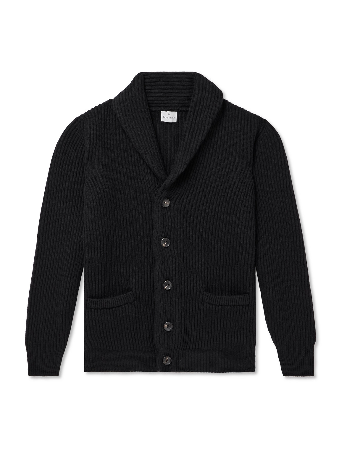 Kingsman Shawl-collar Ribbed Wool Cardigan In Black
