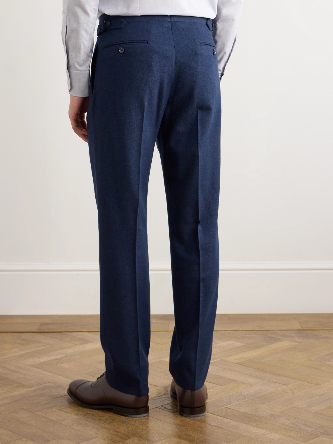 Ralph Lauren Wool-silk Herringbone Tailored Trousers In Blue