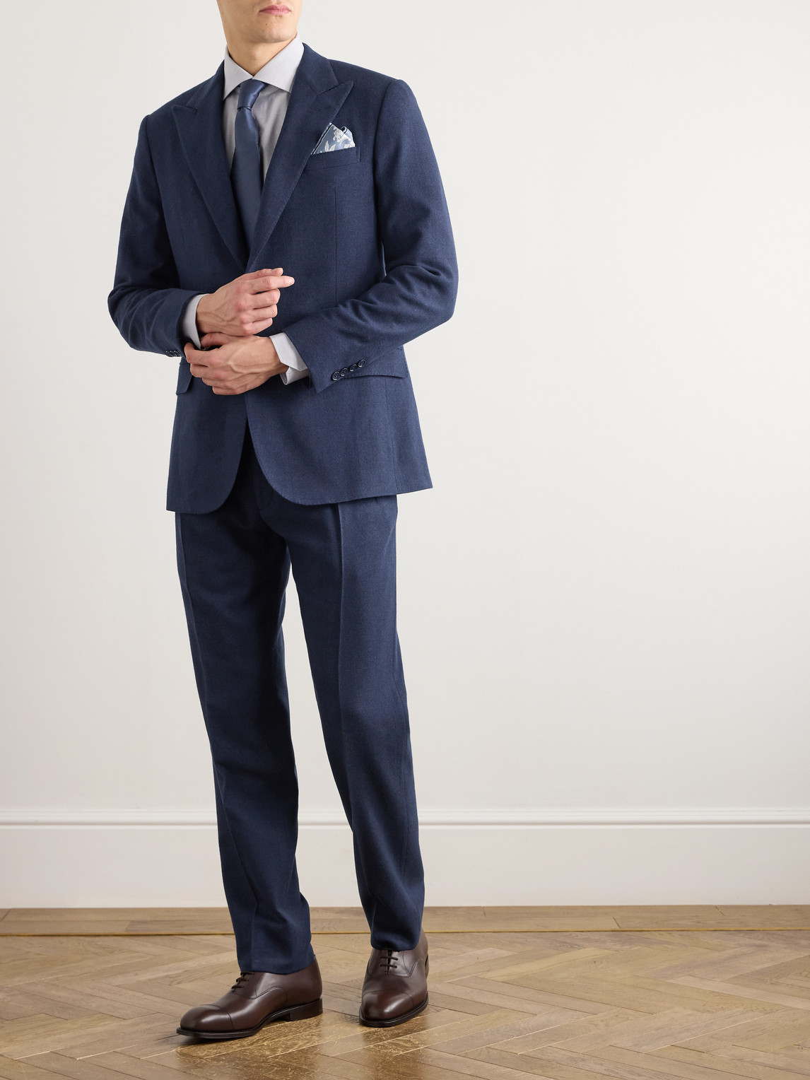 Ralph Lauren Wool-silk Herringbone Tailored Trousers In Blue