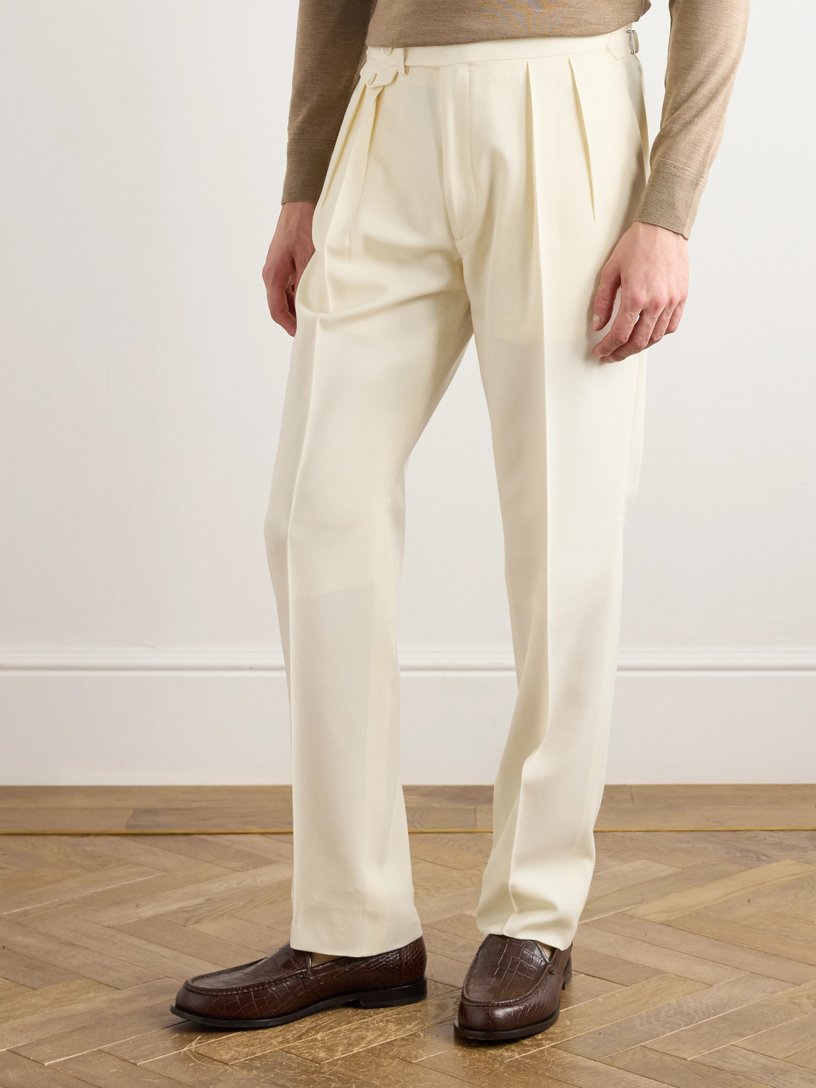Ralph Lauren Gregory Straight-leg Pleated Wool-twill Trousers In Neutrals
