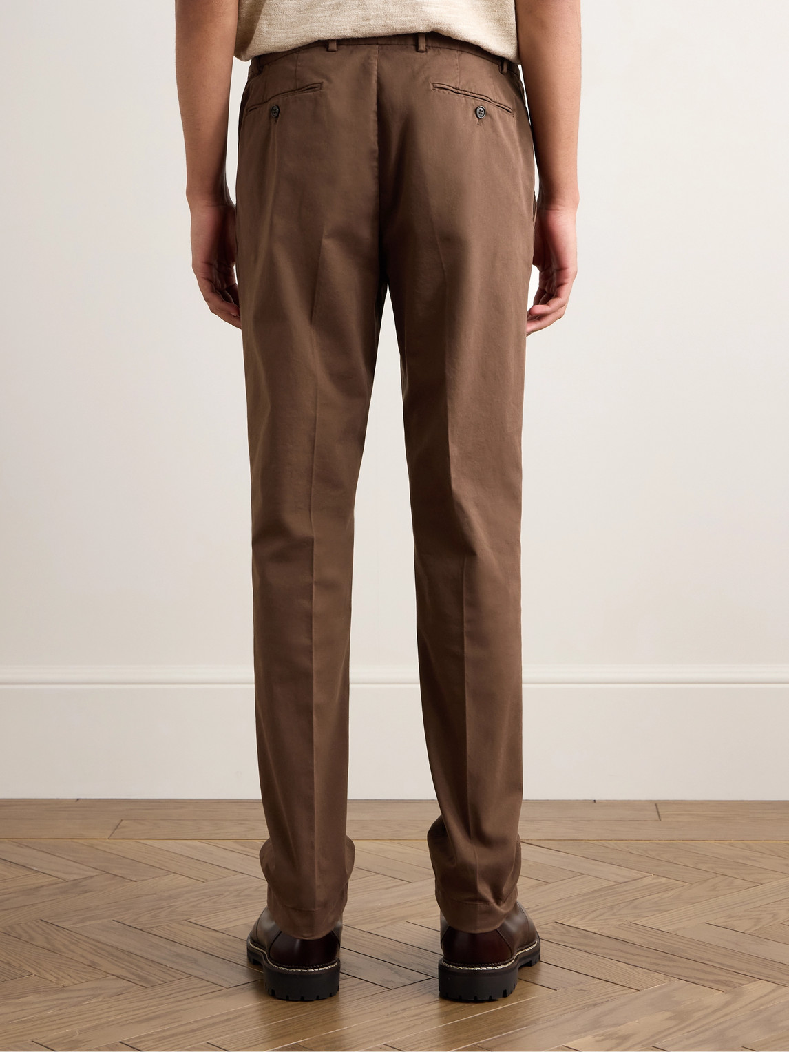 Shop Ralph Lauren Eaton Slim-fit Straight-leg Garment-dyed Stretch-cotton Twill Chinos In Brown
