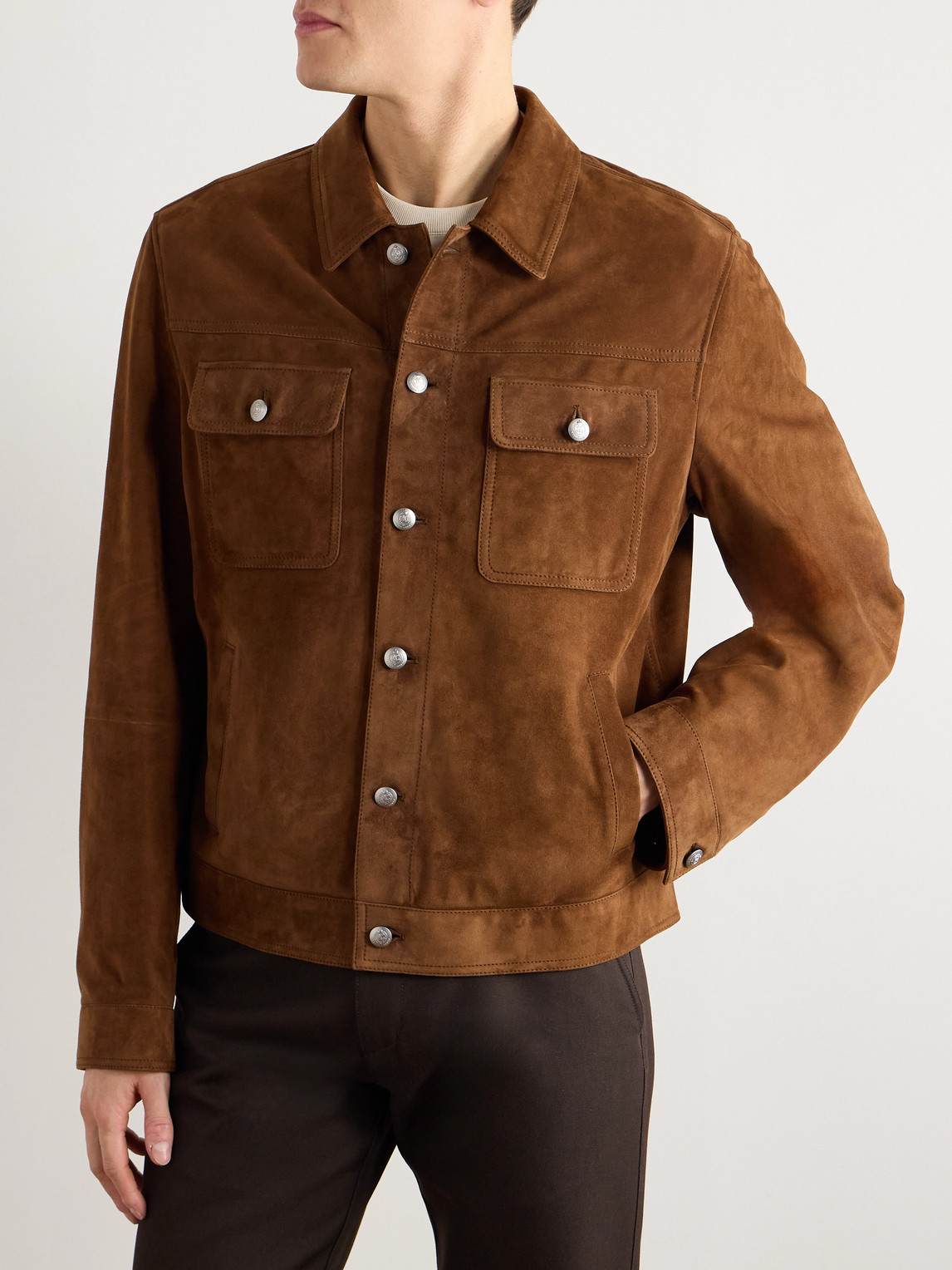 Ralph Lauren Suede Trucker Jacket In Brown