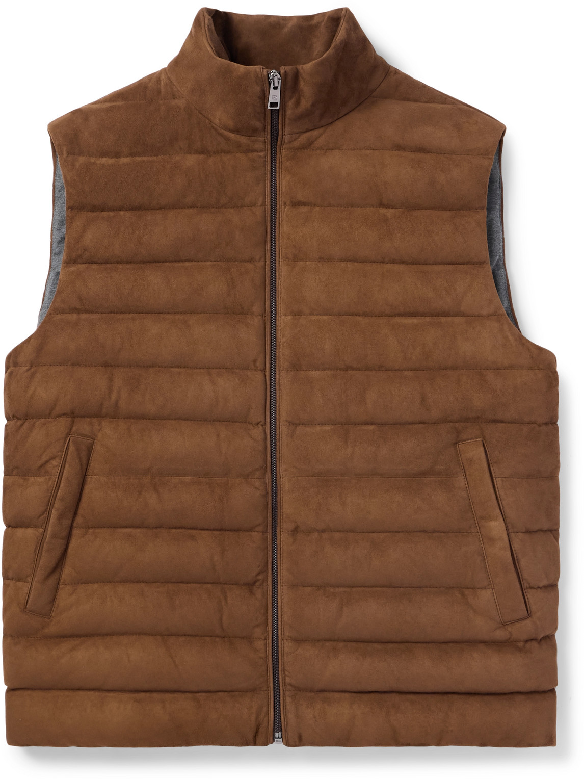 Ralph Lauren Hoffman Quilted Suede Down Gilet In Brown