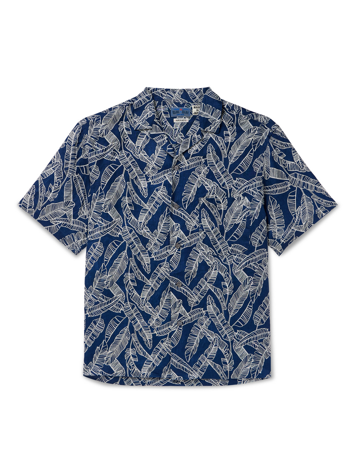 Blue Blue Japan Camp-collar Printed Indigo-dyed Linen Shirt