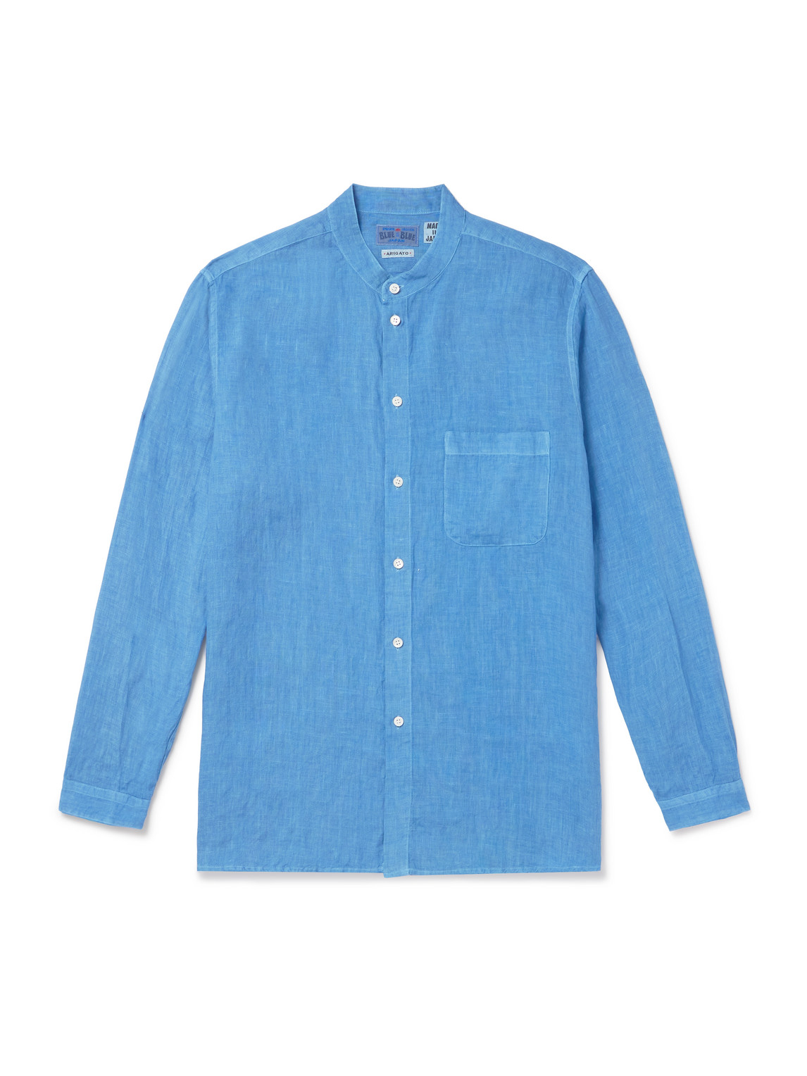 Blue Blue Japan Grandad-collar Linen-chambray Shirt In Blue