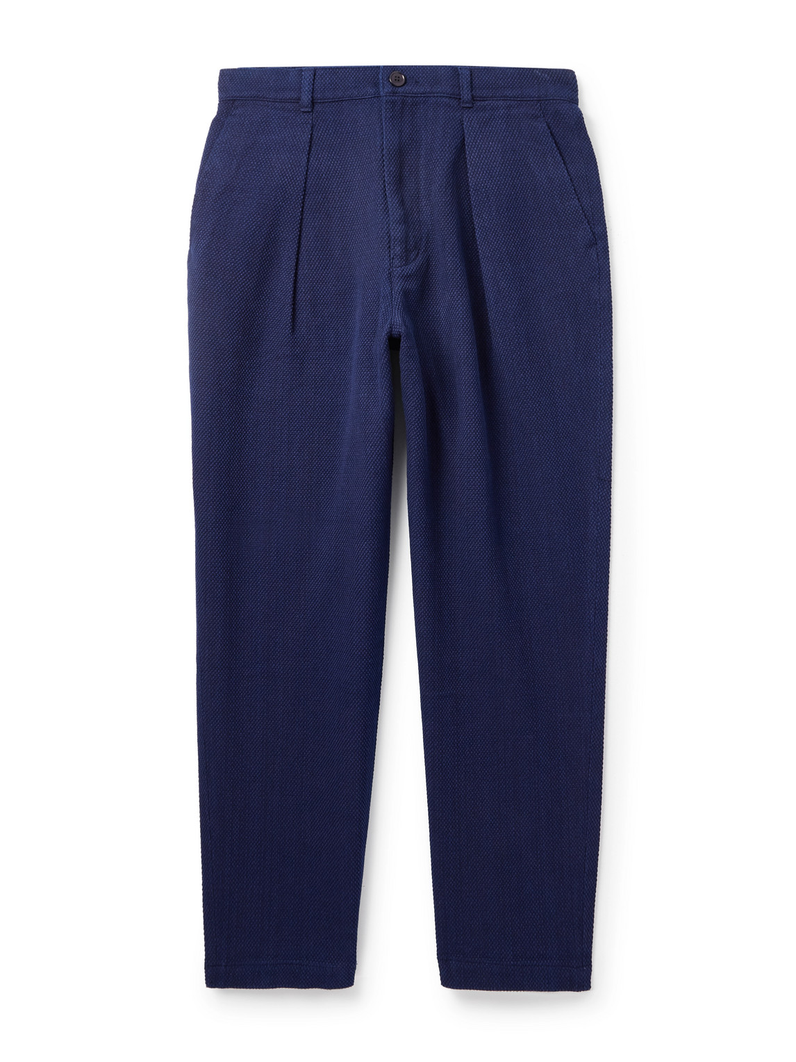 Blue Blue Japan Tapered Pleated Cotton Trousers In Blue