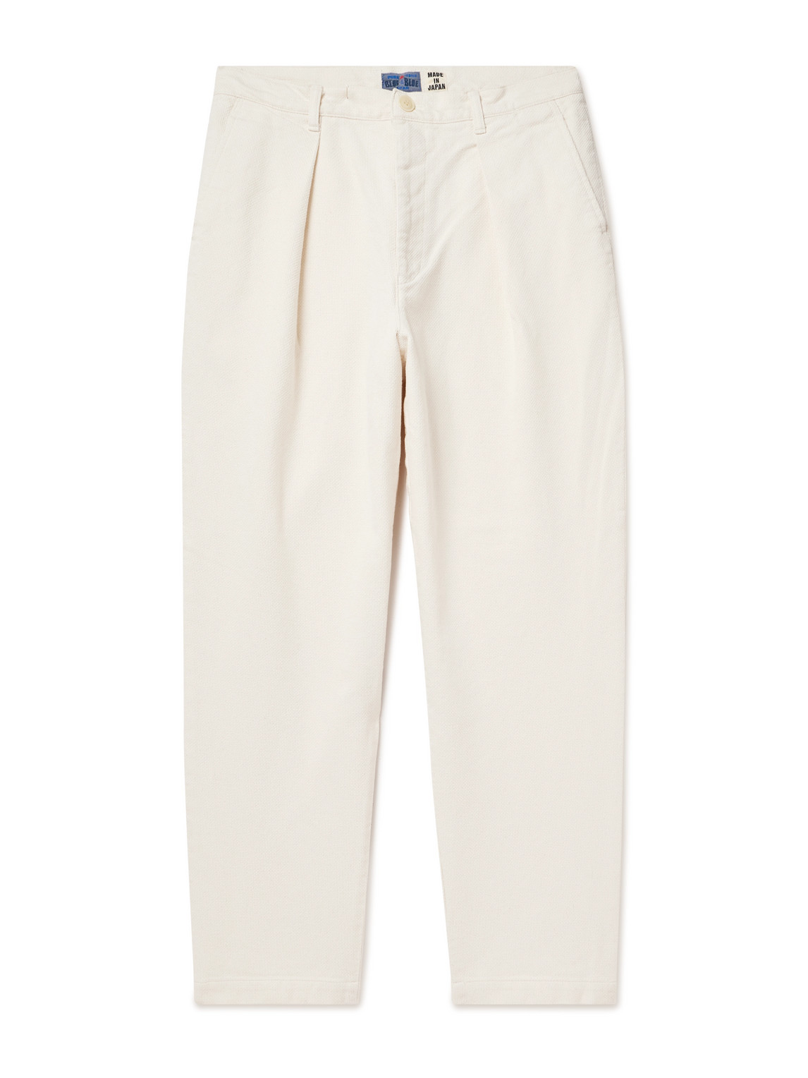 Blue Blue Japan Tapered Pleated Textured-cotton Trousers In Neutrals