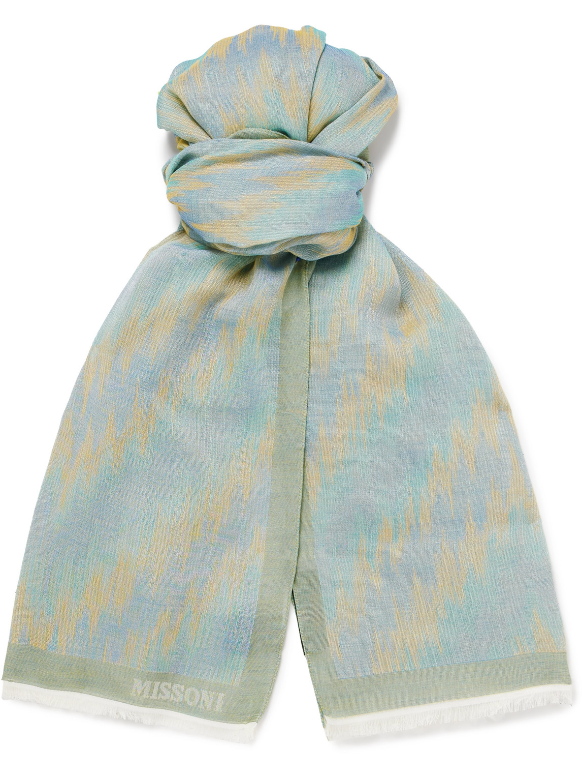 Missoni Fringed Cotton-jacquard Scarf In Blue
