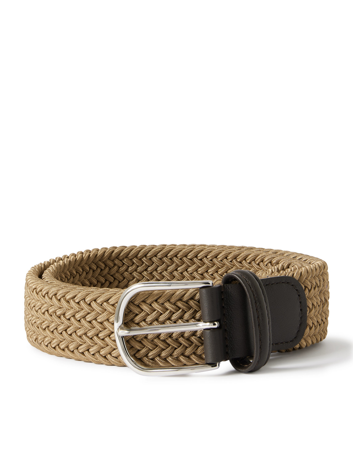 Anderson's 3.5cm Leather-trimmed Woven Elastic Belt In Neutrals