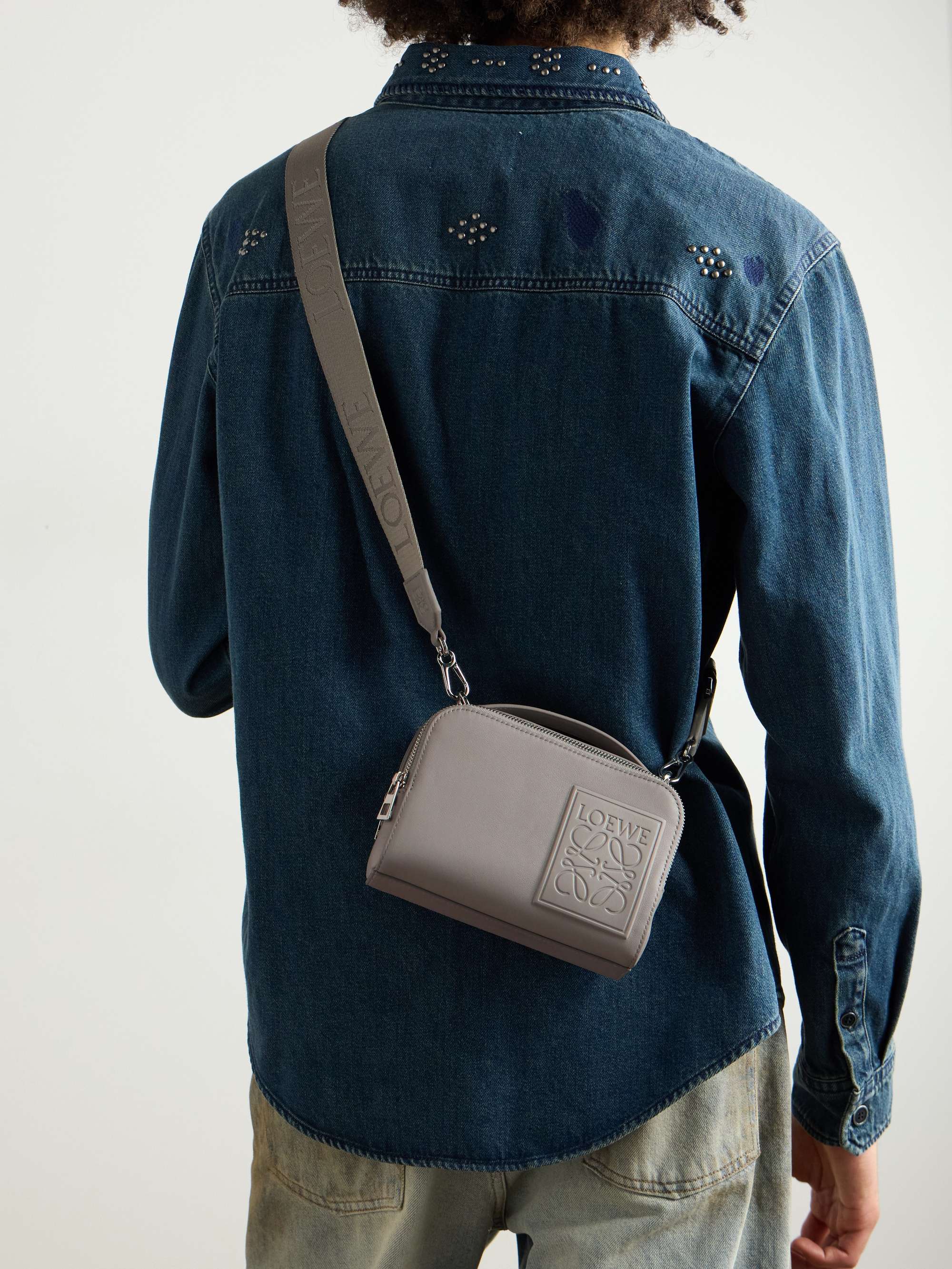 LOEWE Mini Logo-Debossed Leather Messenger Bag for Men | MR