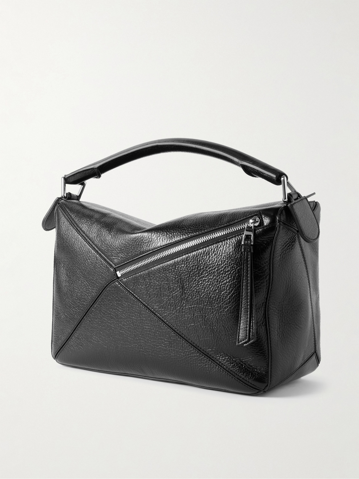 Loewe Puzzle Large Logo-debossed Full-grain Leather Messenger Bag In Black