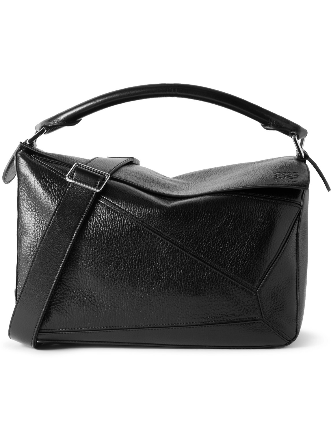 Loewe Puzzle Large Logo-debossed Full-grain Leather Messenger Bag In Black